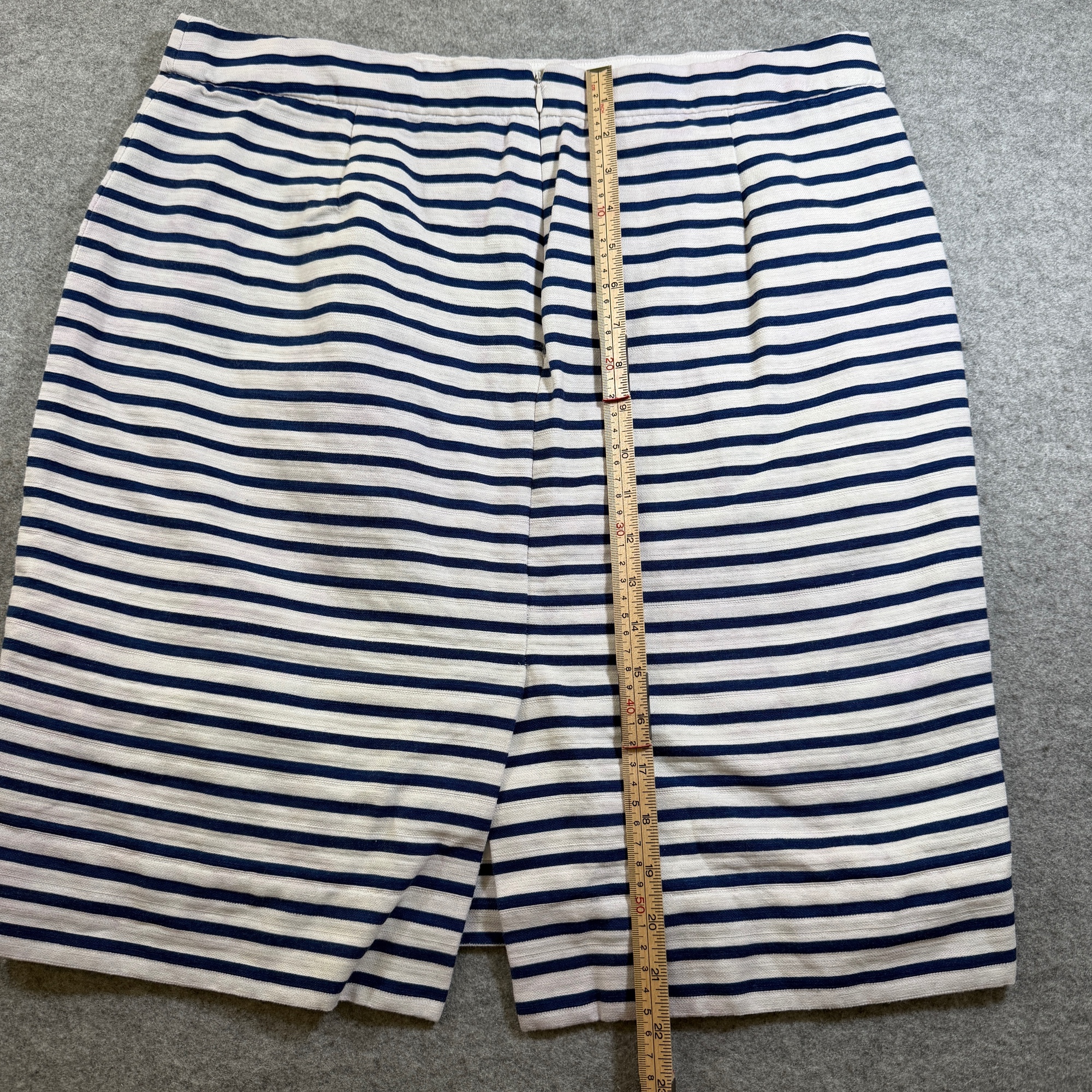 J.Crew Pencil Skirt Womens 14 Navy White Striped Cotton Linen Back Zip Vent thumbnail 7