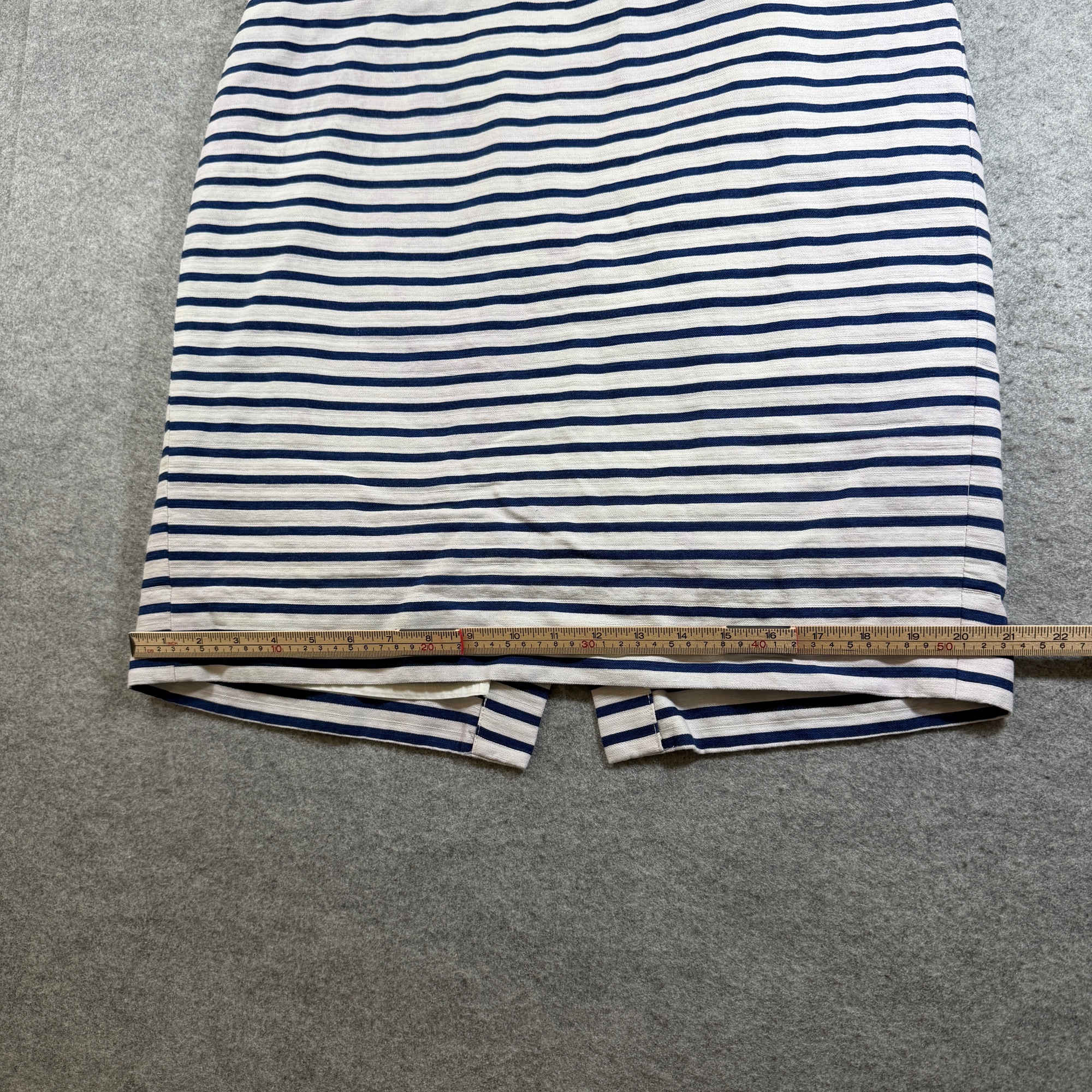 J.Crew Pencil Skirt Womens 14 Navy White Striped Cotton Linen Back Zip Vent thumbnail 8