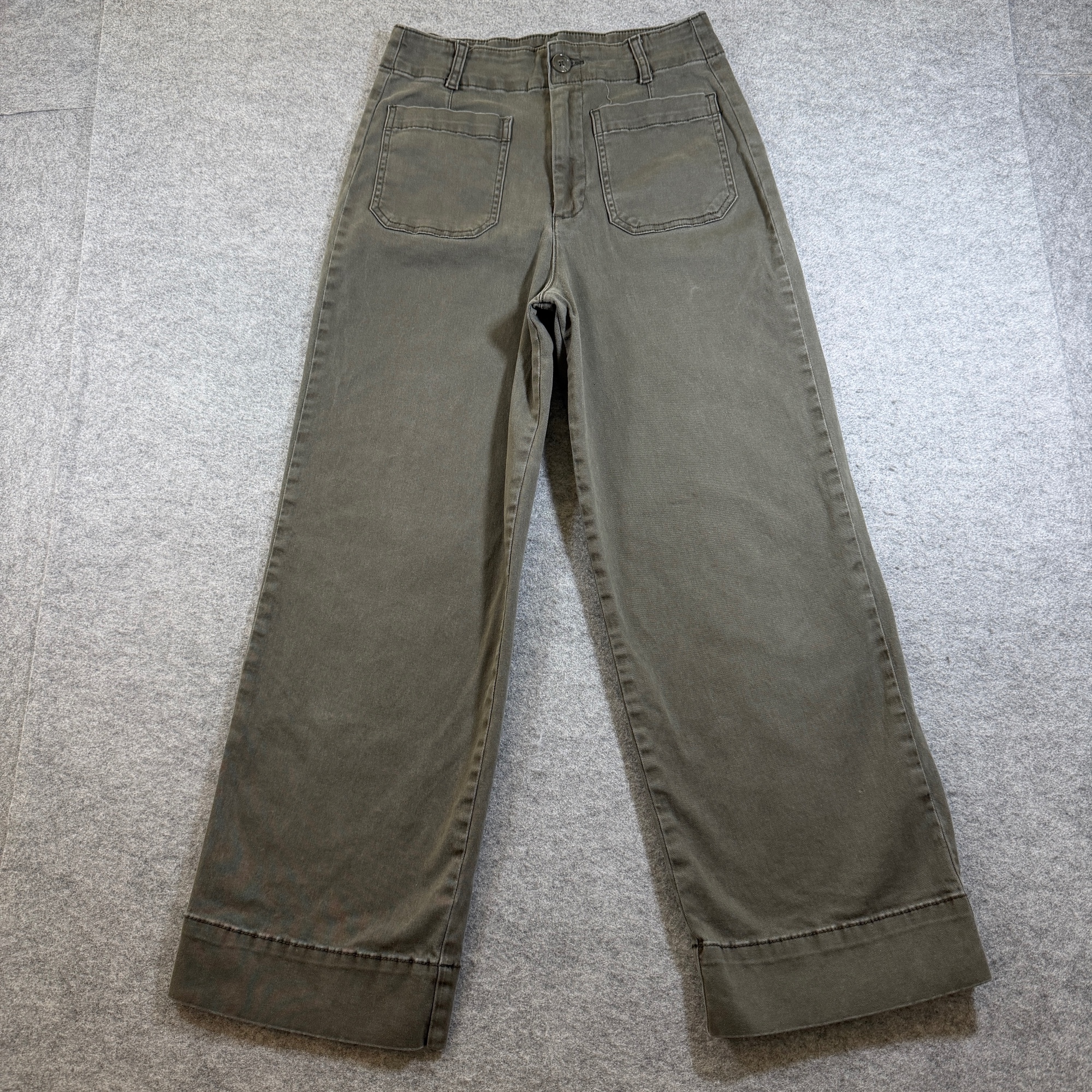 Bagatelle Collection Pants Women 4 Olive Green High Rise Wide Leg Cotton Stretch