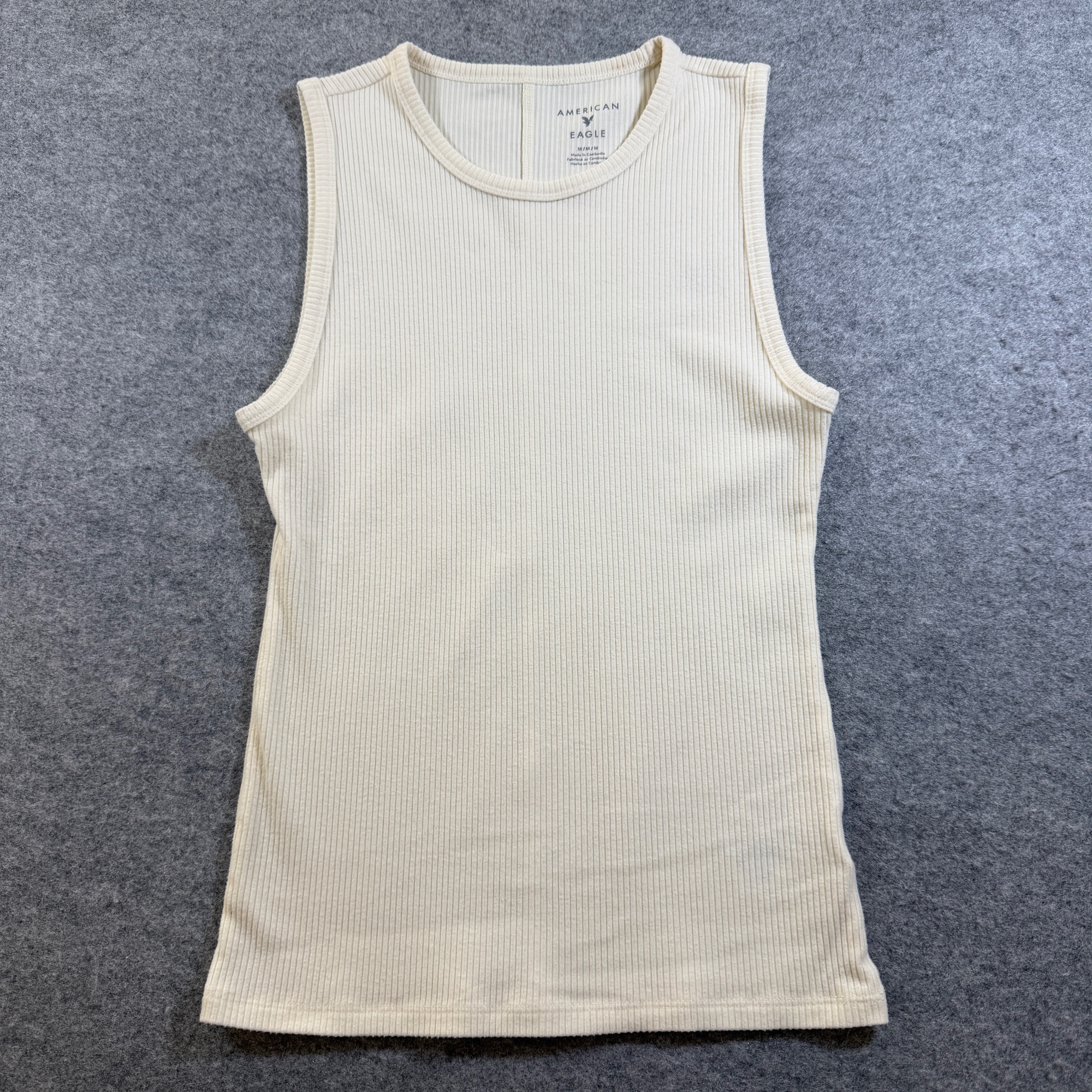 American Eagle Ribbed Tank Top Women M Cream Yellow Sleeveless Crew Neck Stretch