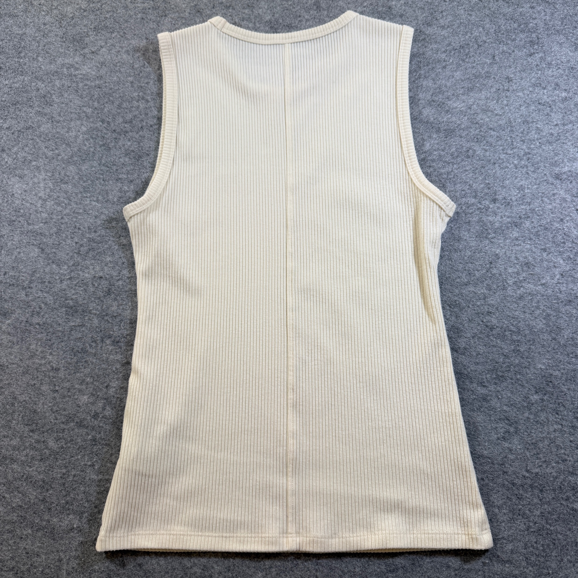 American Eagle Ribbed Tank Top Women M Cream Yellow Sleeveless Crew Neck Stretch thumbnail 2