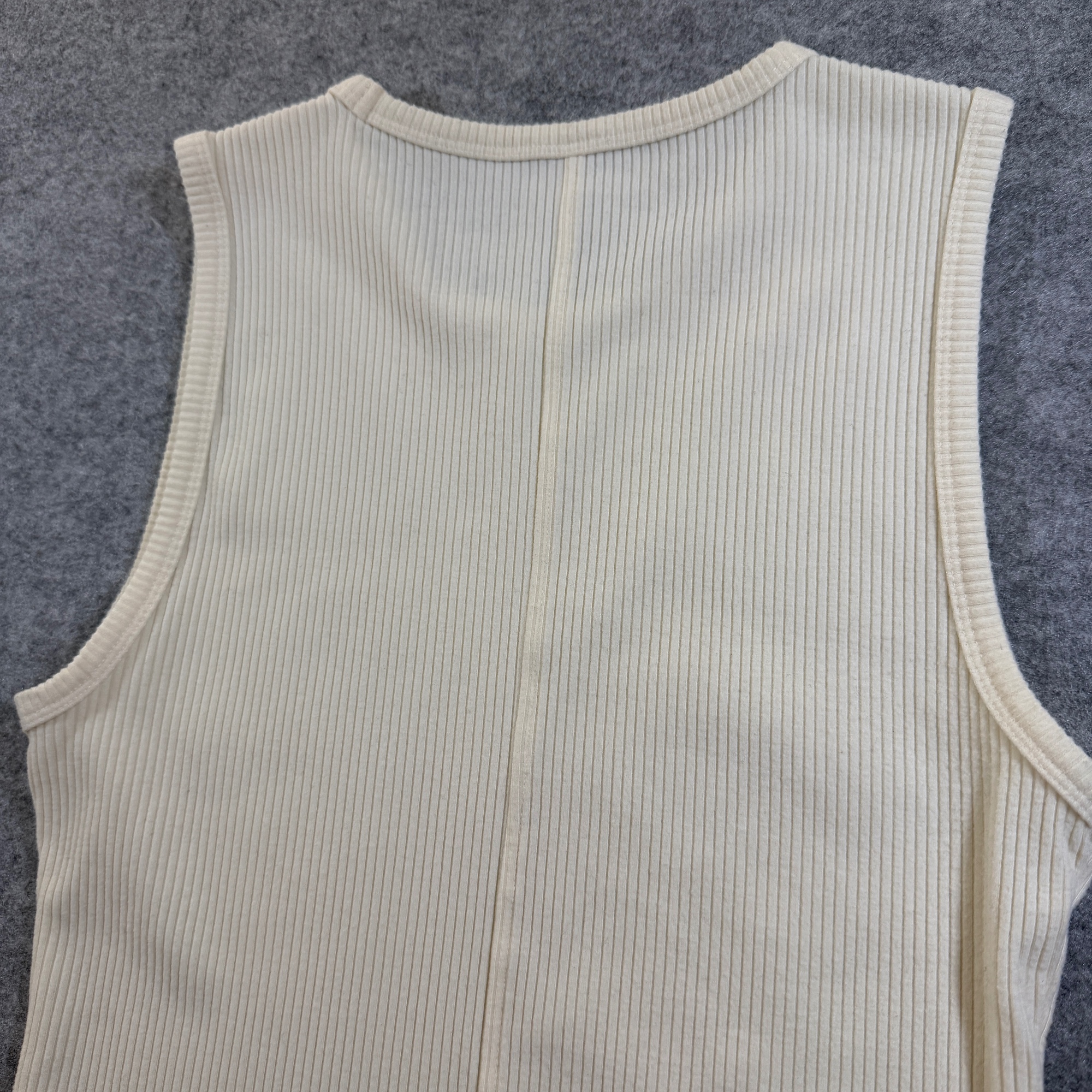 American Eagle Ribbed Tank Top Women M Cream Yellow Sleeveless Crew Neck Stretch thumbnail 3