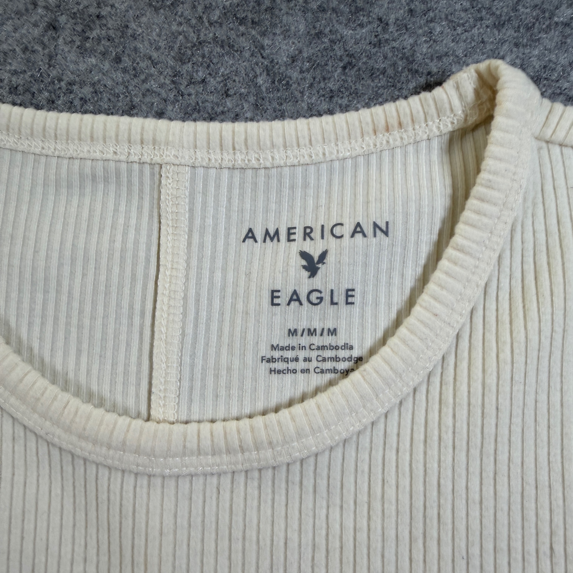 American Eagle Ribbed Tank Top Women M Cream Yellow Sleeveless Crew Neck Stretch thumbnail 4