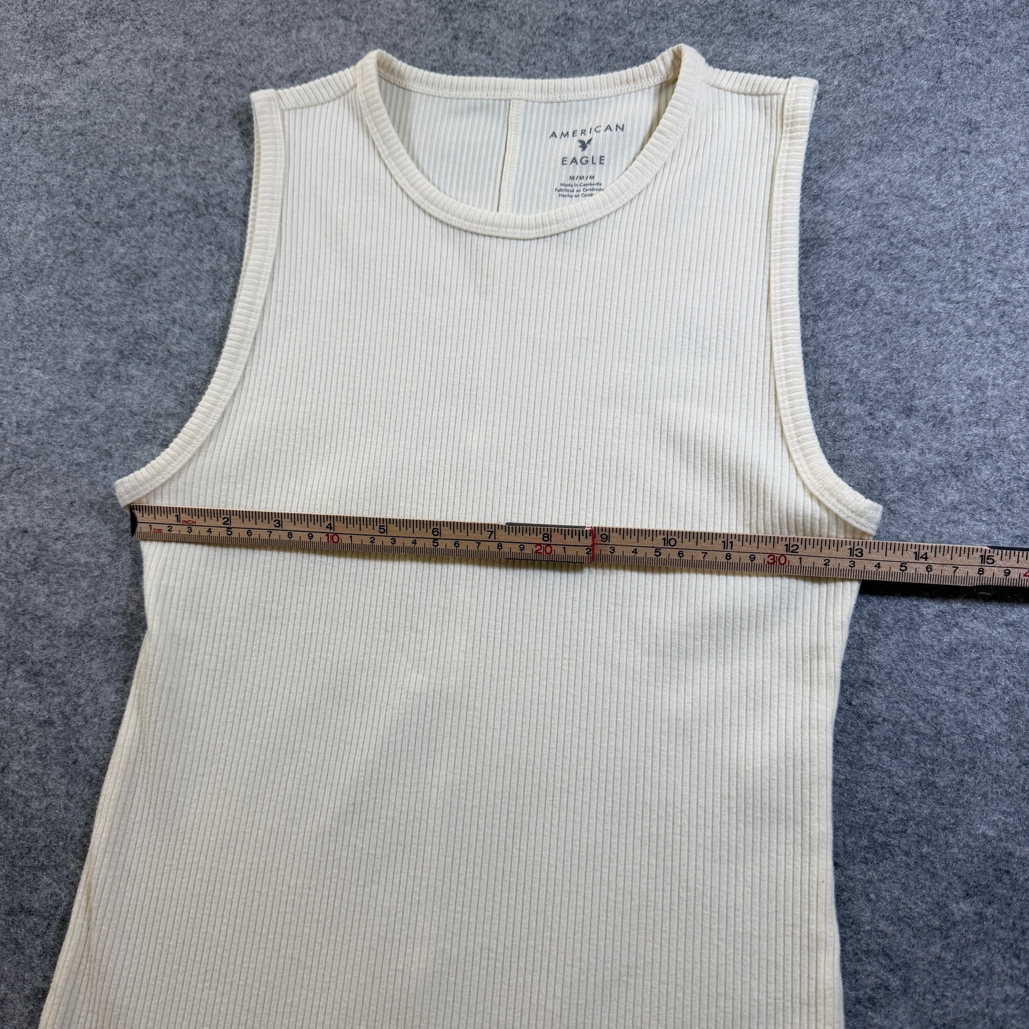 American Eagle Ribbed Tank Top Women M Cream Yellow Sleeveless Crew Neck Stretch thumbnail 5