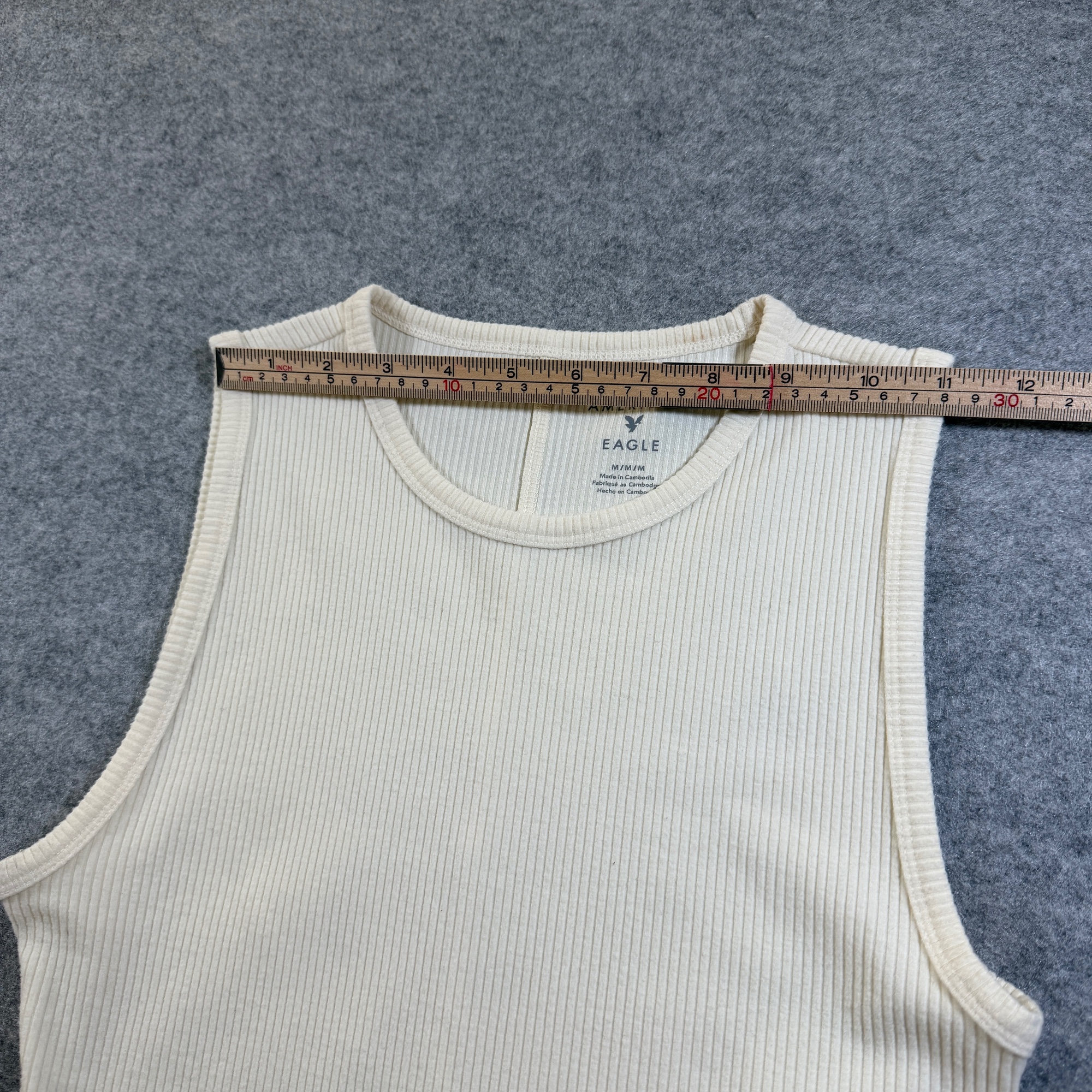 American Eagle Ribbed Tank Top Women M Cream Yellow Sleeveless Crew Neck Stretch thumbnail 7