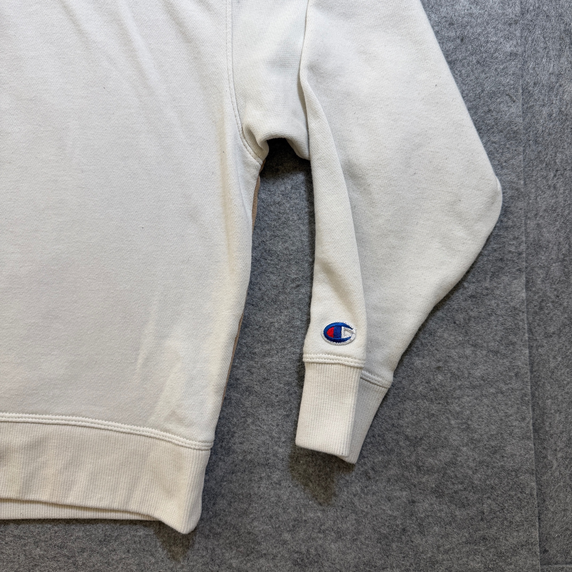 Champion Quarter Zip Sweatshirt Womens M Cream Tan Color Block Mock Neck Logo thumbnail 2