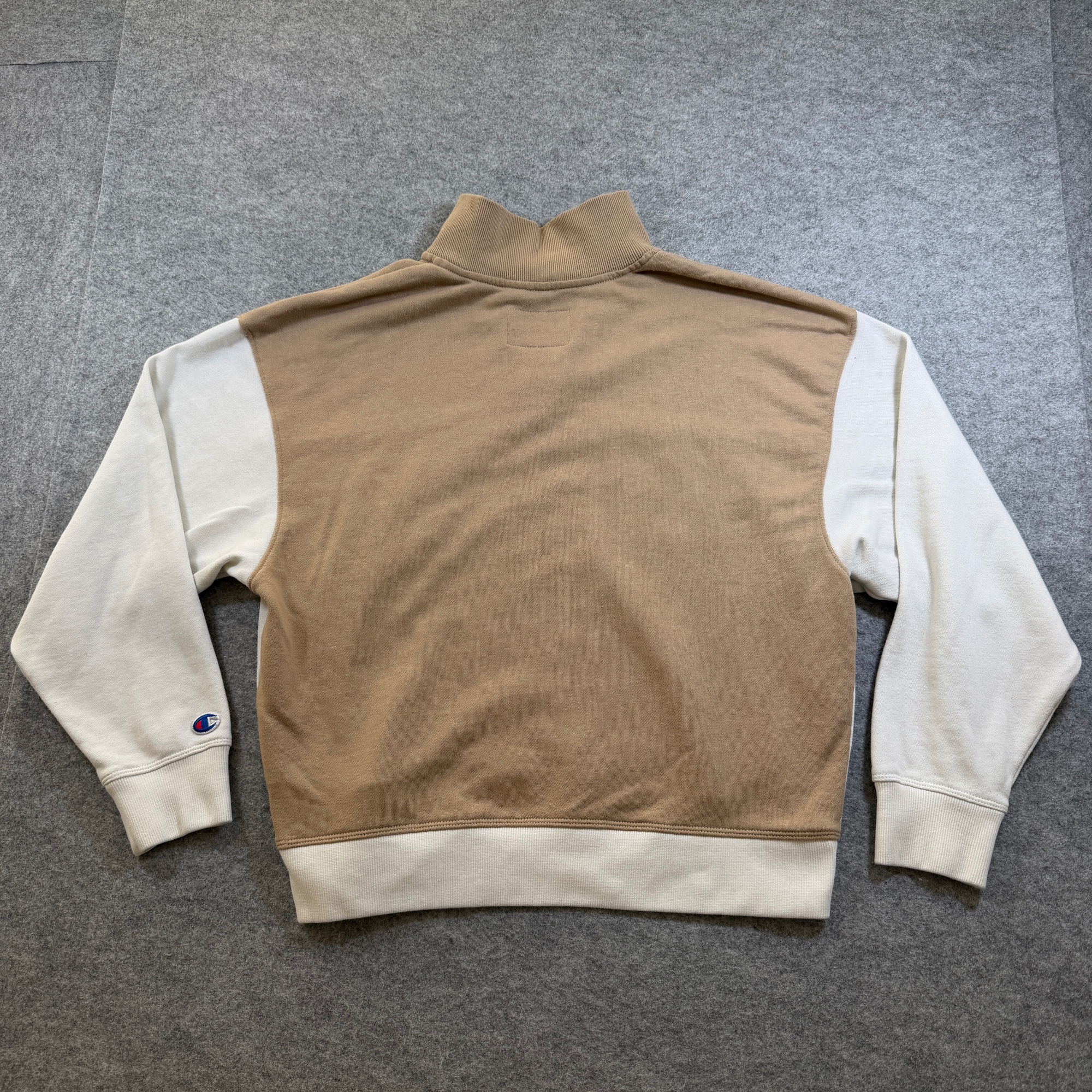 Champion Quarter Zip Sweatshirt Womens M Cream Tan Color Block Mock Neck Logo thumbnail 4