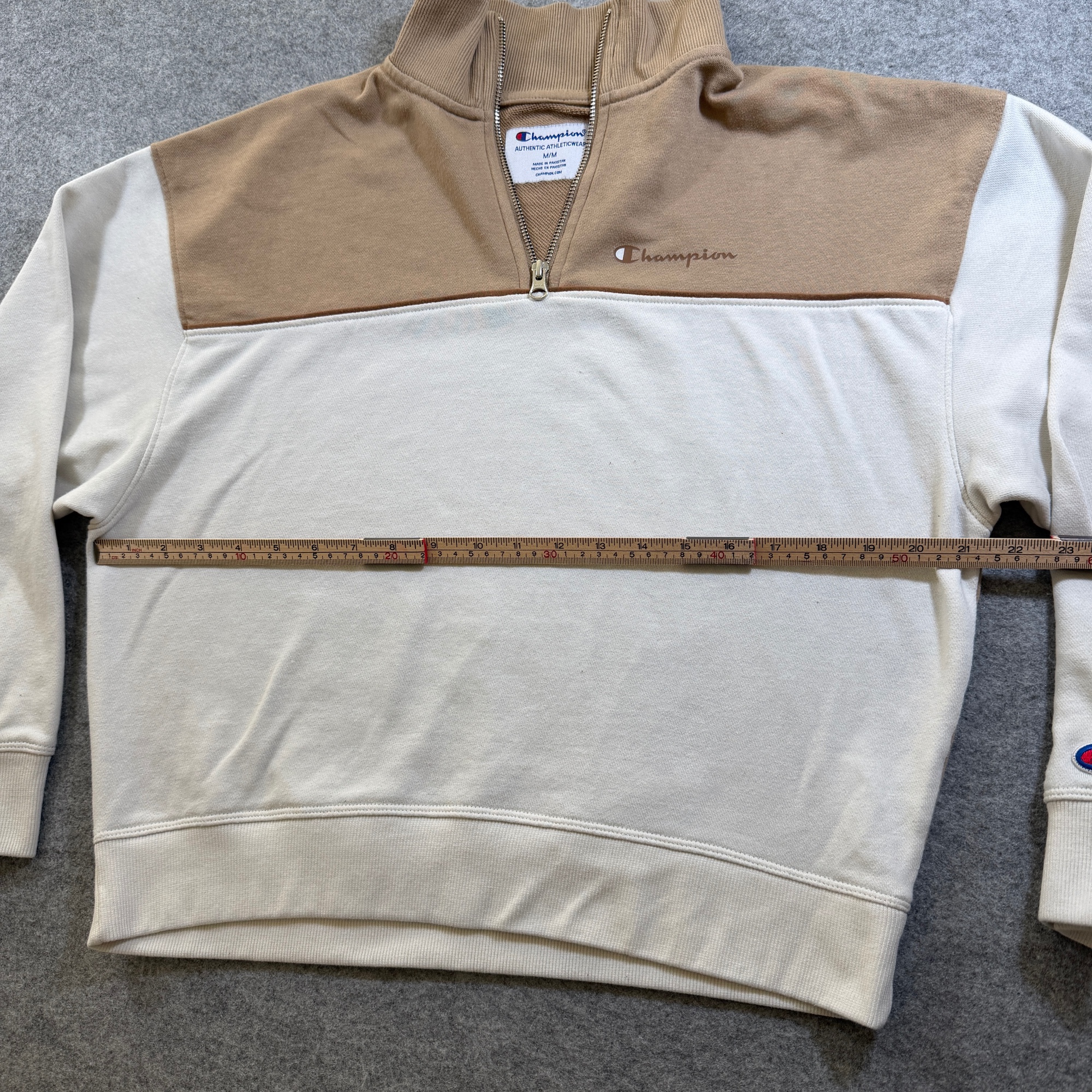 Champion Quarter Zip Sweatshirt Womens M Cream Tan Color Block Mock Neck Logo thumbnail 6