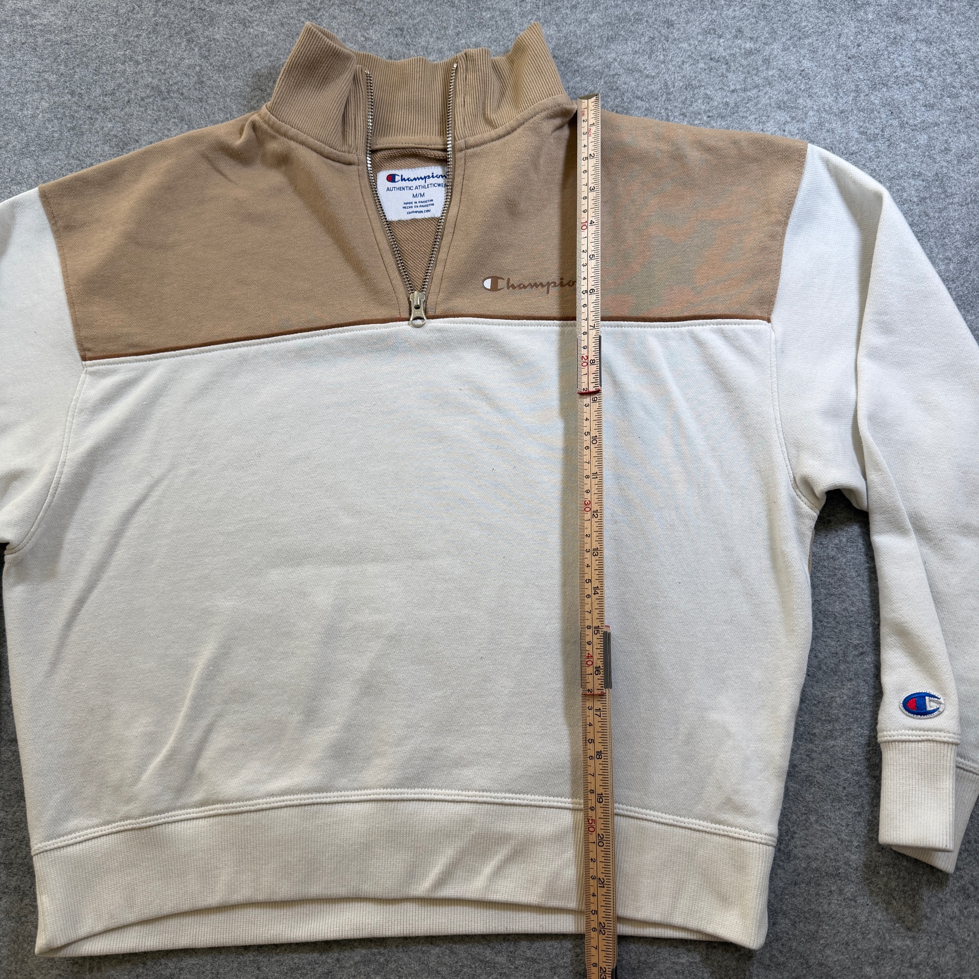 Champion Quarter Zip Sweatshirt Womens M Cream Tan Color Block Mock Neck Logo thumbnail 7
