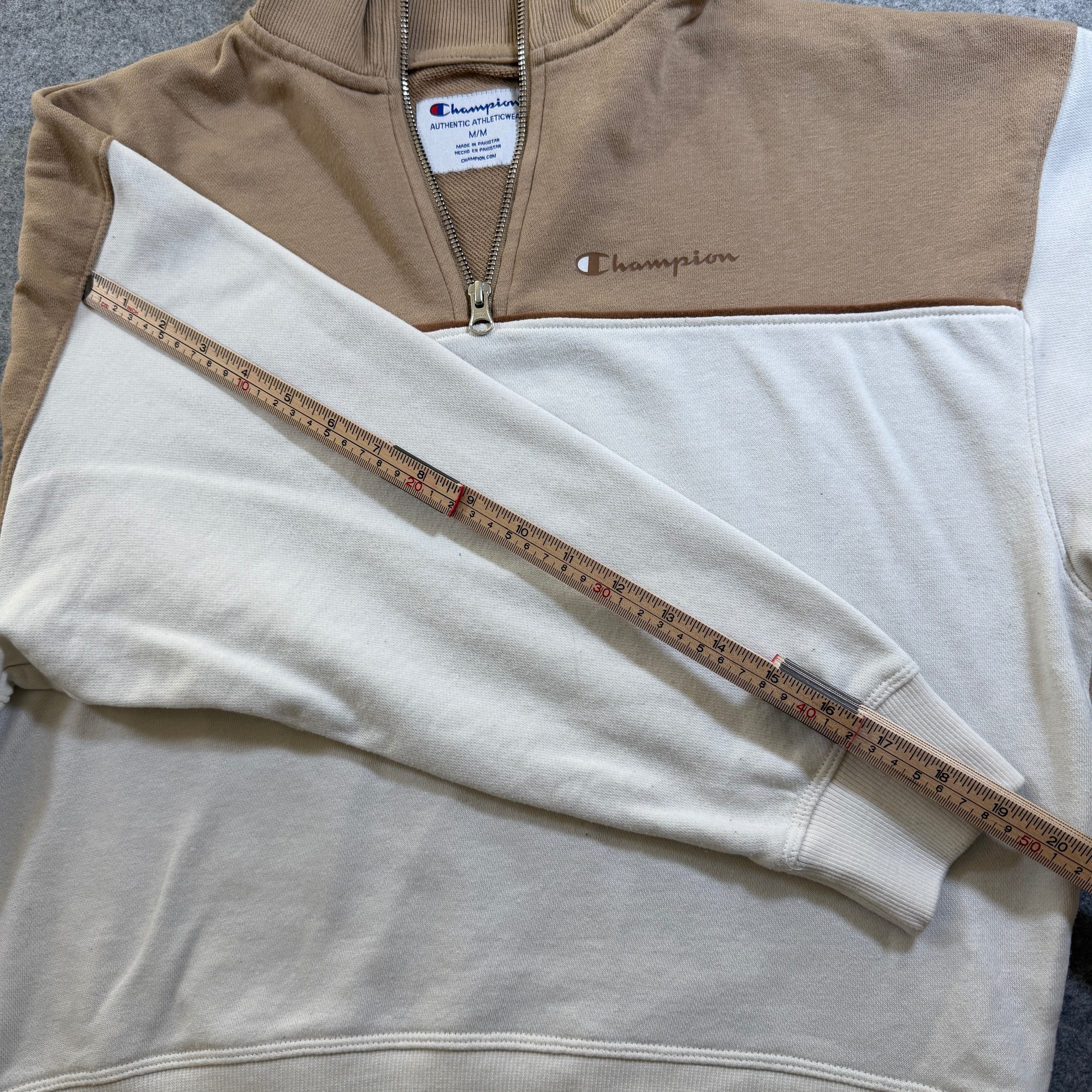 Champion Quarter Zip Sweatshirt Womens M Cream Tan Color Block Mock Neck Logo thumbnail 8