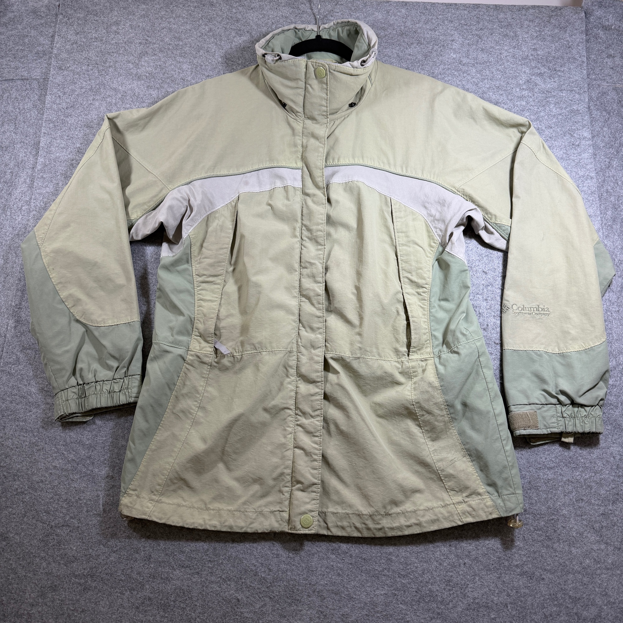 Vintage Columbia Interchange Rain Jacket Womens M Sage Green Waterproof Shell
