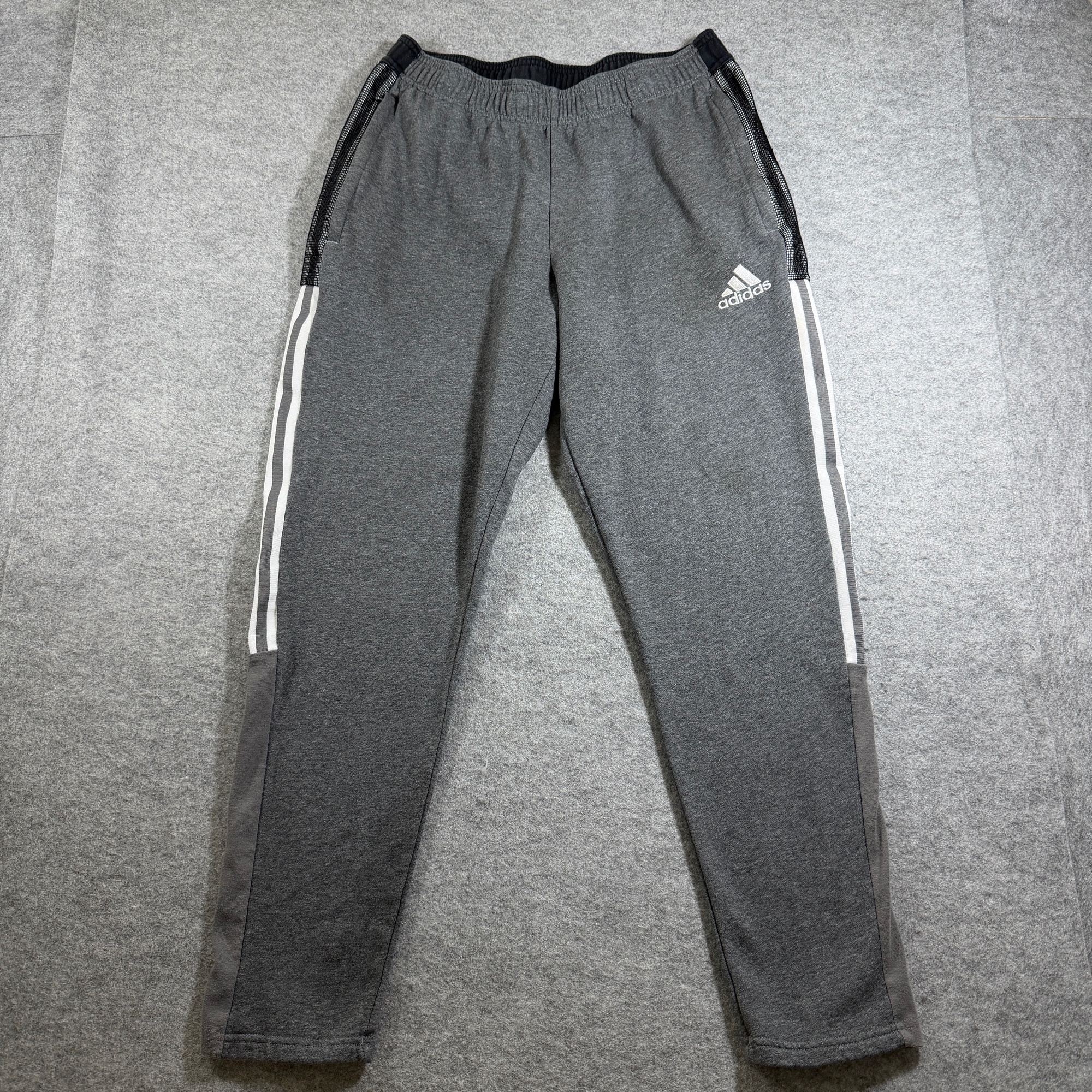 Adidas Tiro Track Pants Mens M Gray 3-Stripe Drawstring Tapered Sweatpants