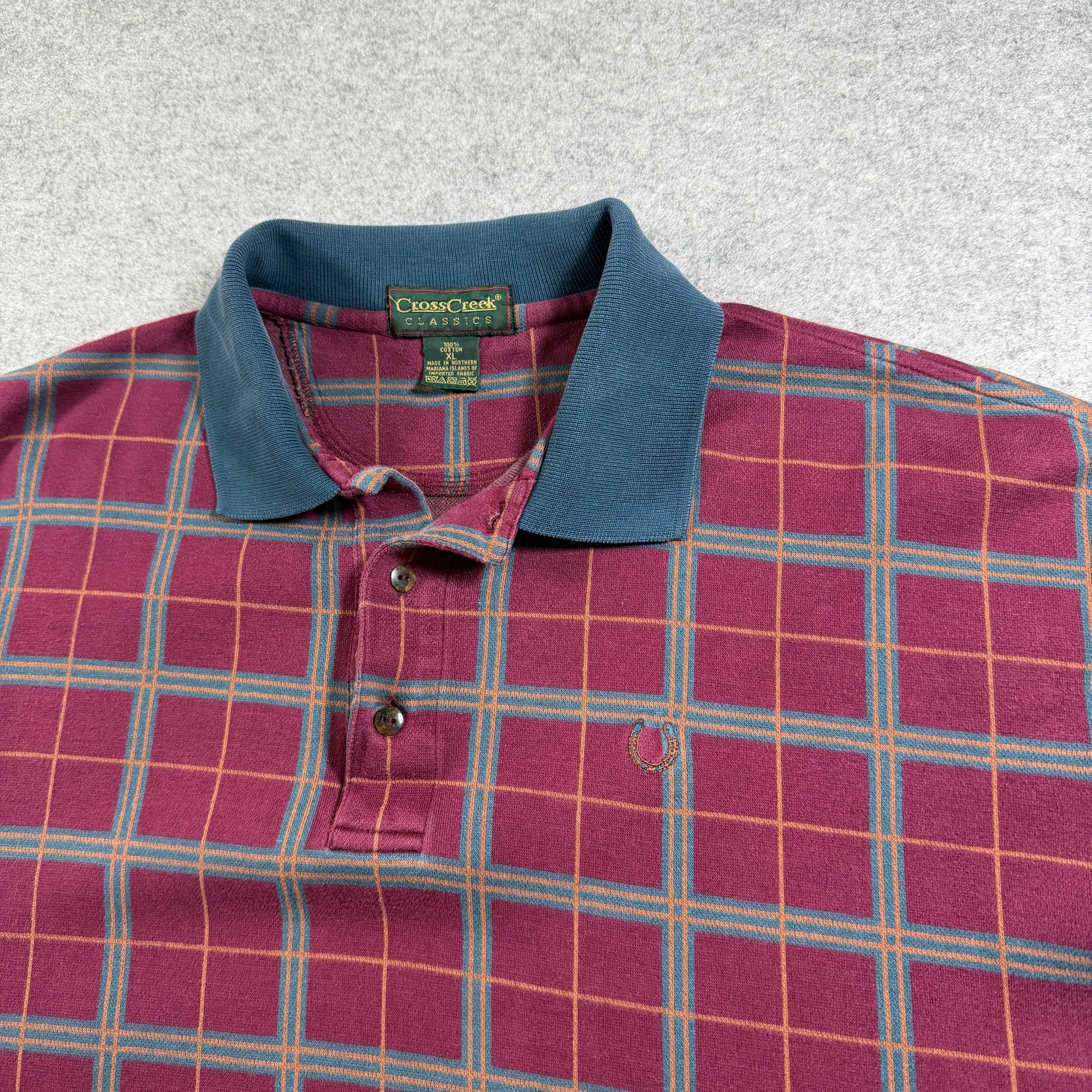 Vintage Cross Creek Golf Polo Shirt Mens XL Plaid Long Sleeve Preppy Horseshoe thumbnail 4