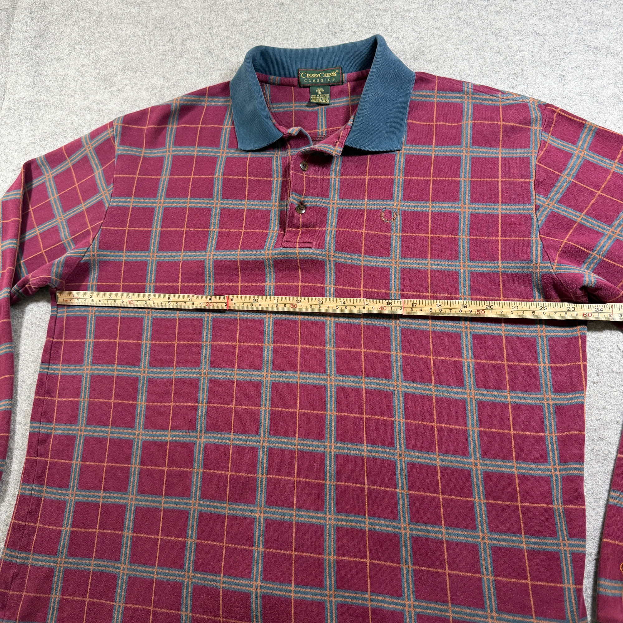 Vintage Cross Creek Golf Polo Shirt Mens XL Plaid Long Sleeve Preppy Horseshoe thumbnail 6