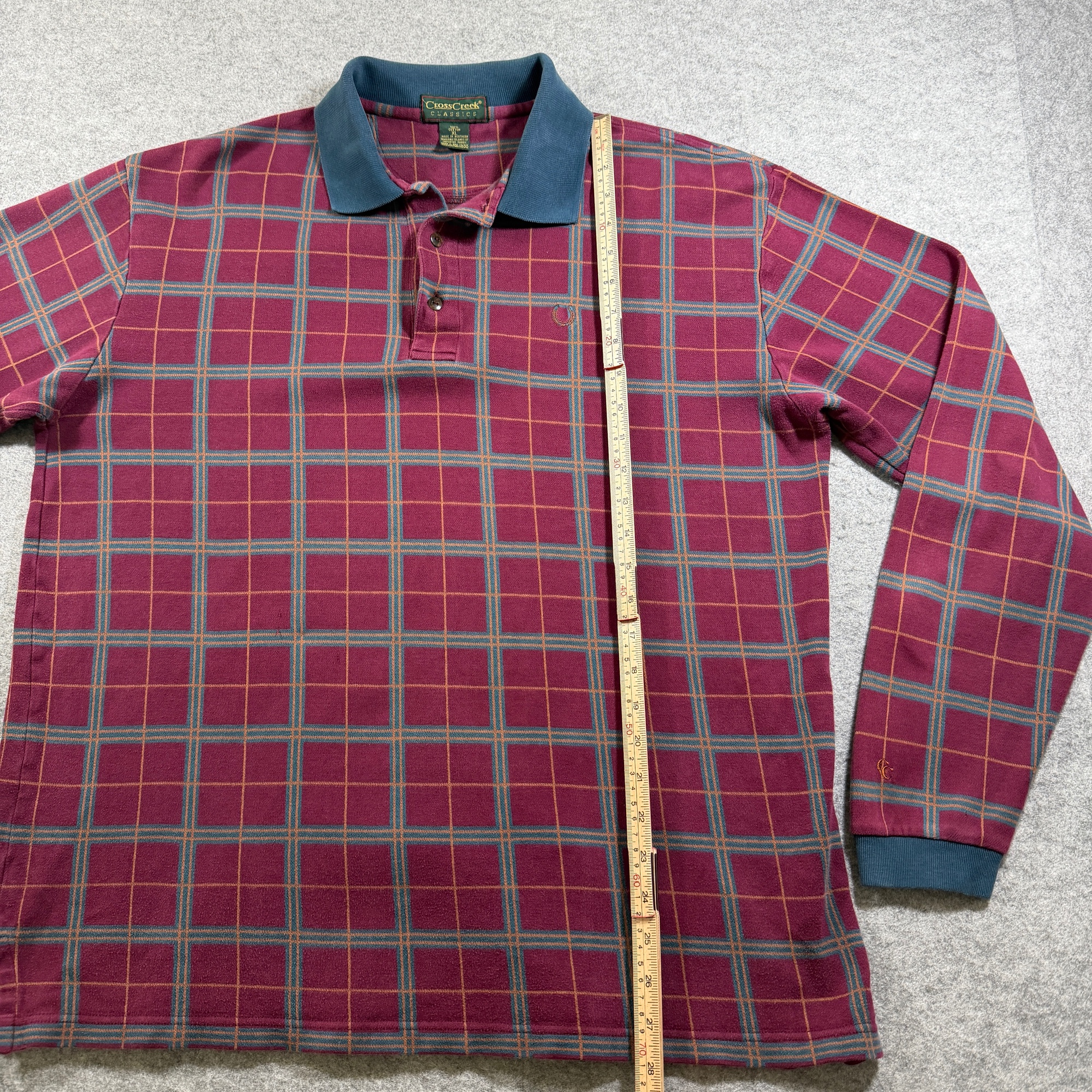 Vintage Cross Creek Golf Polo Shirt Mens XL Plaid Long Sleeve Preppy Horseshoe thumbnail 7