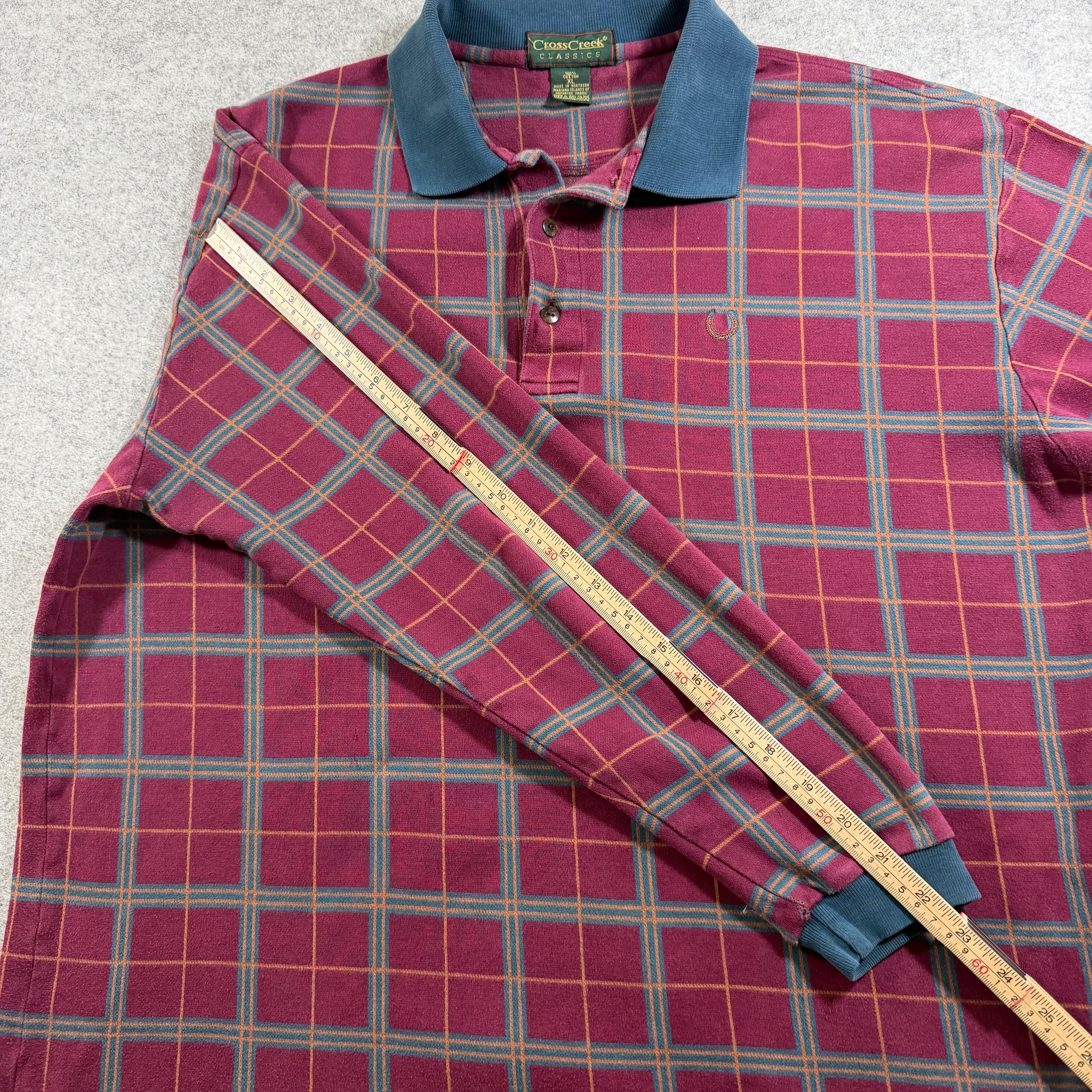 Vintage Cross Creek Golf Polo Shirt Mens XL Plaid Long Sleeve Preppy Horseshoe thumbnail 8