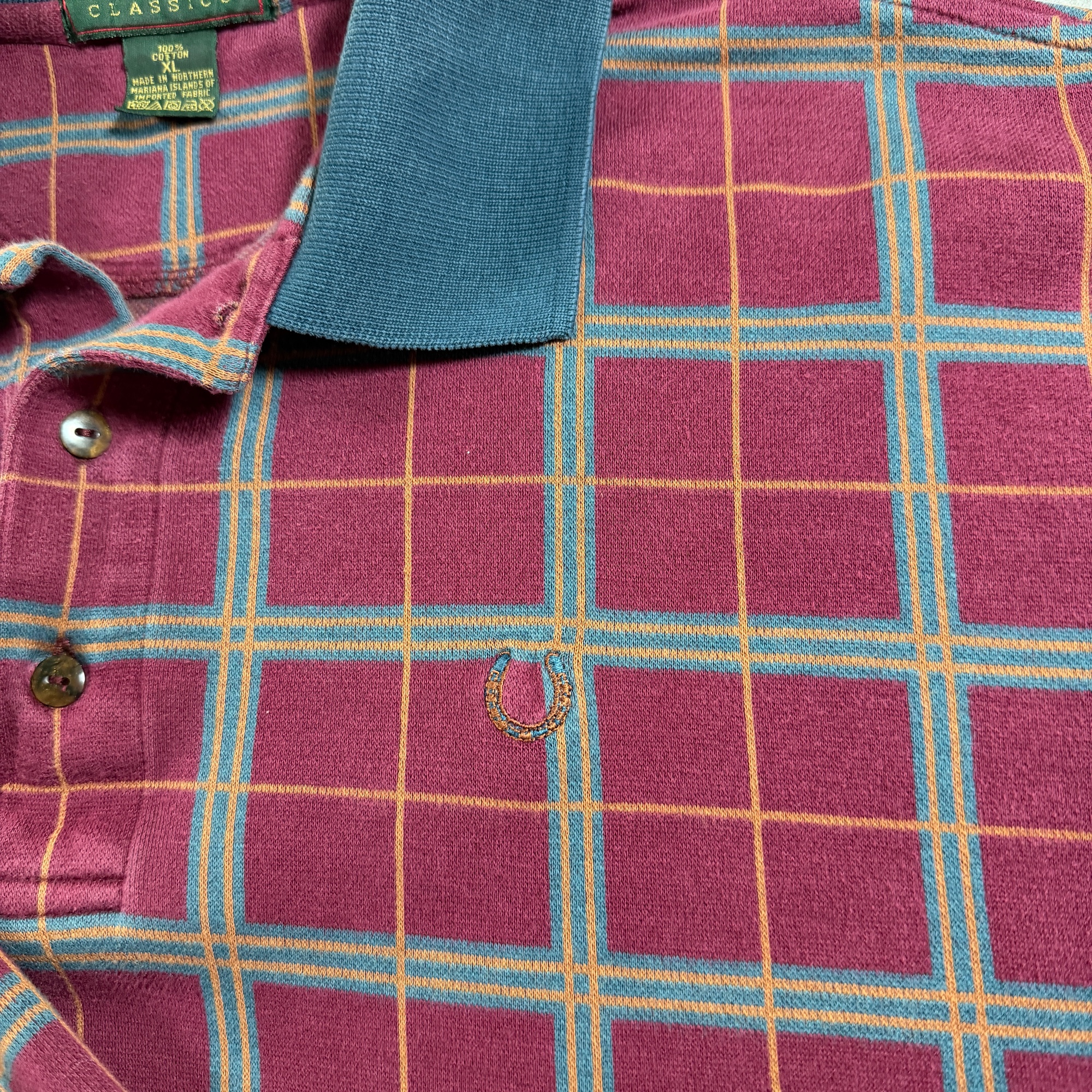Vintage Cross Creek Golf Polo Shirt Mens XL Plaid Long Sleeve Preppy Horseshoe thumbnail 11