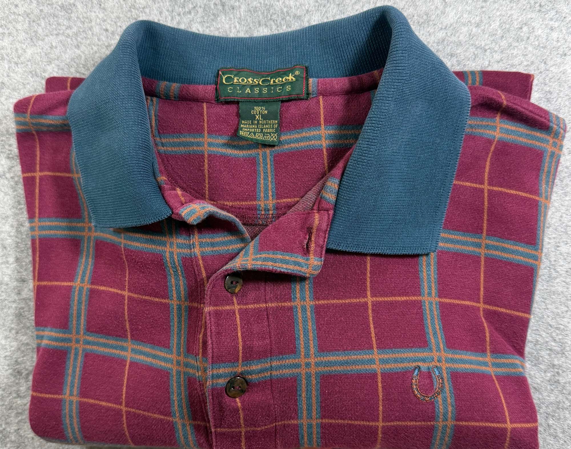Vintage Cross Creek Golf Polo Shirt Mens XL Plaid Long Sleeve Preppy Horseshoe thumbnail 13