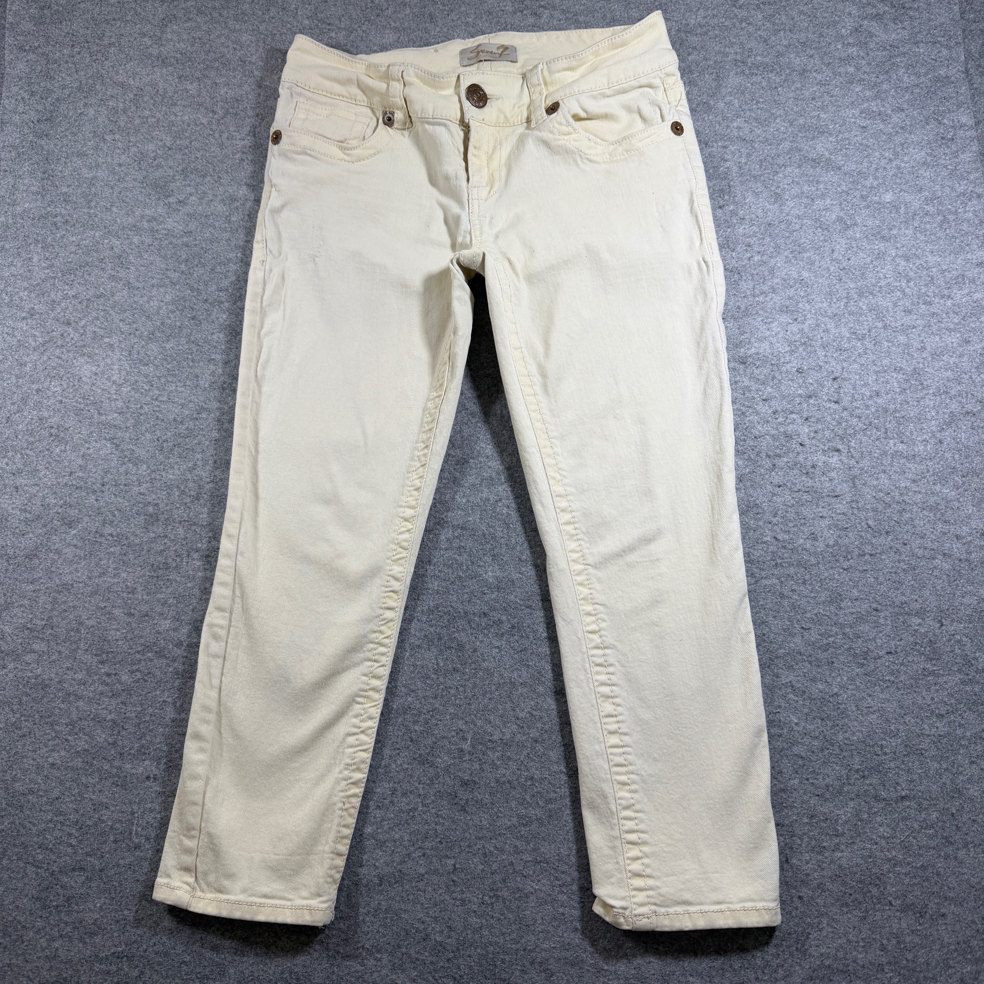 Seven7 Cropped Jeans Womens 4 Cream Off White Slim Straight Stretch Denim