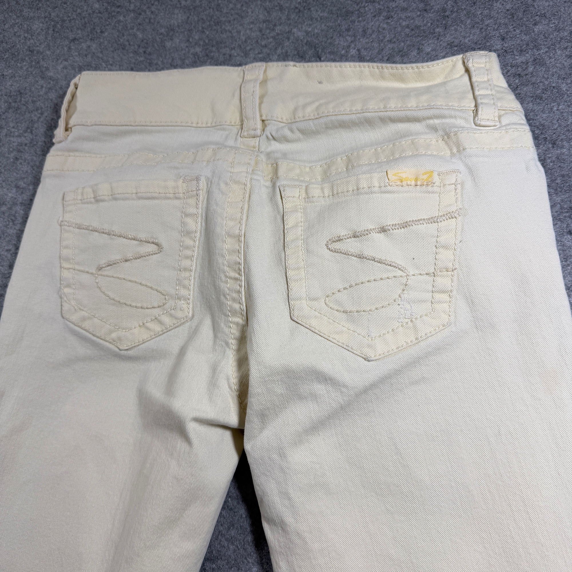 Seven7 Cropped Jeans Womens 4 Cream Off White Slim Straight Stretch Denim thumbnail 3