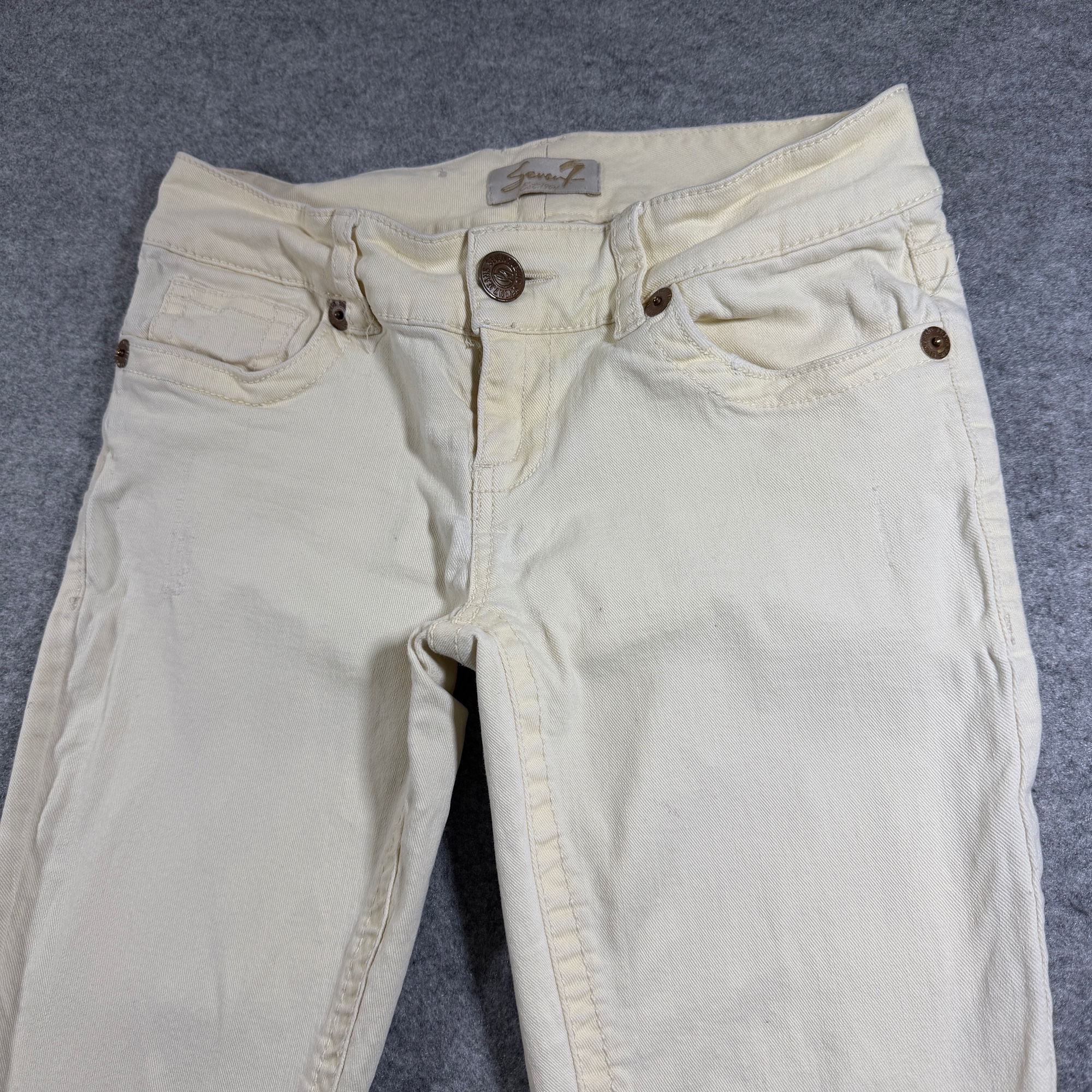Seven7 Cropped Jeans Womens 4 Cream Off White Slim Straight Stretch Denim thumbnail 4