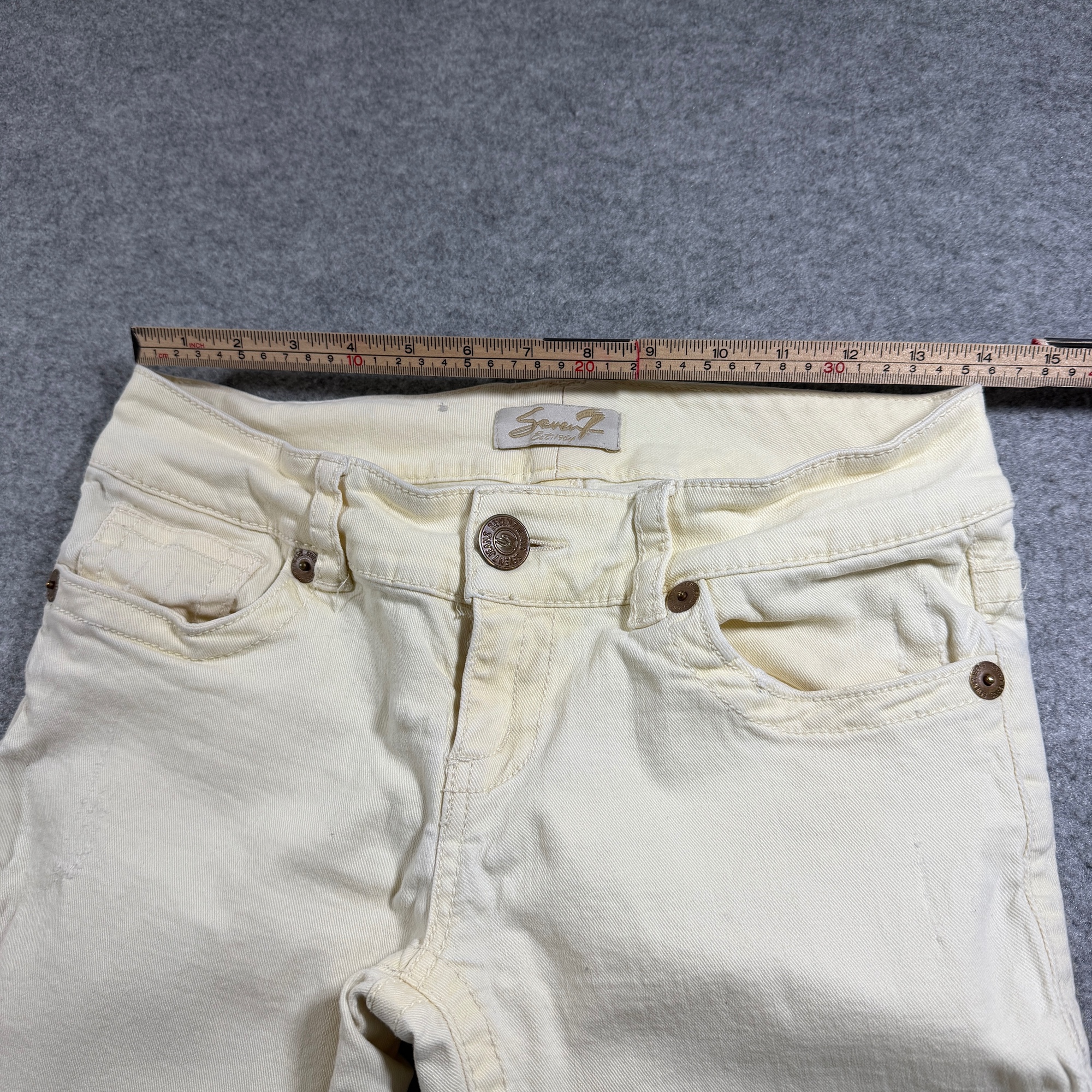 Seven7 Cropped Jeans Womens 4 Cream Off White Slim Straight Stretch Denim thumbnail 6