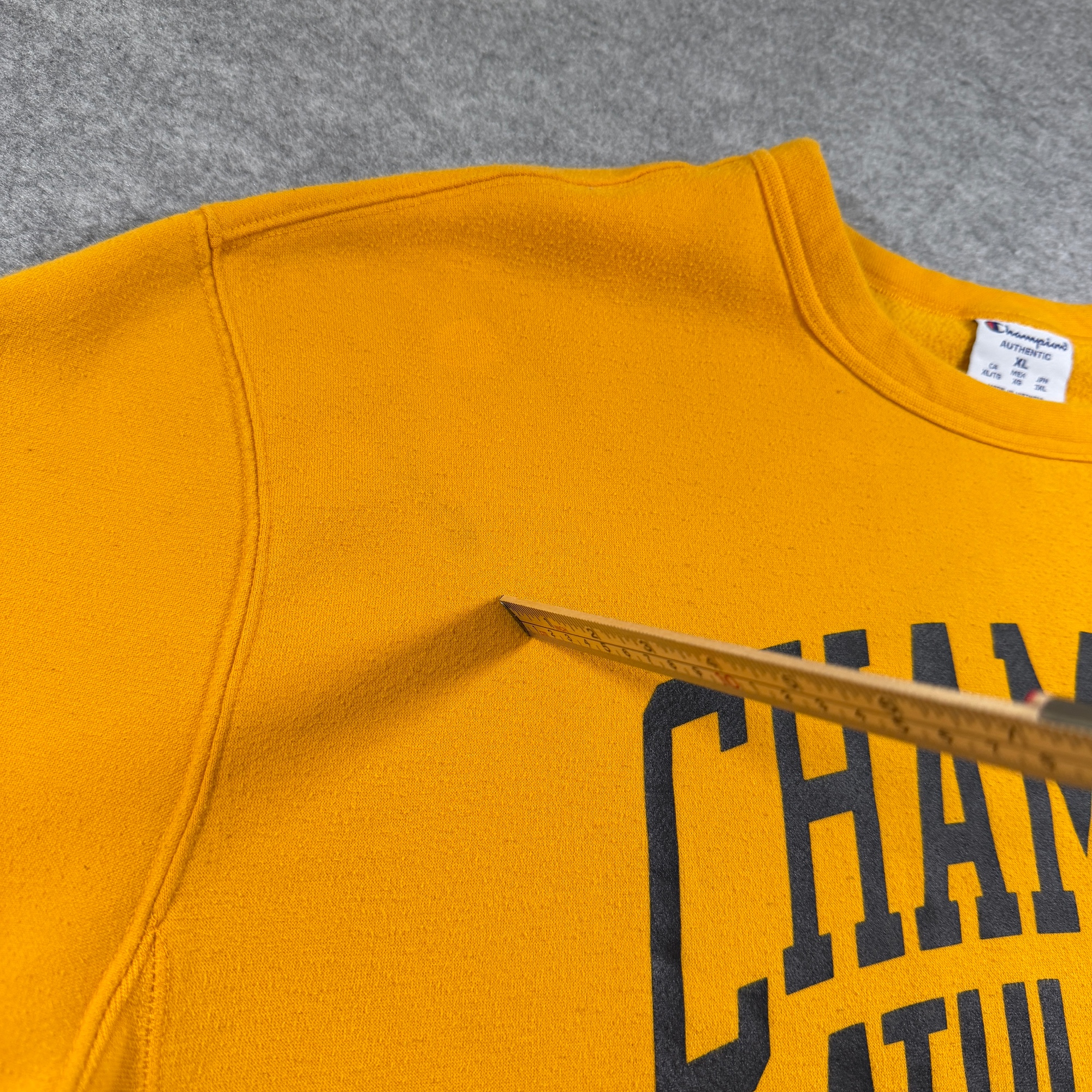 Champion Athletics Crewneck Sweatshirt Mens XL Gold Yellow Sleeve Logo Pullover thumbnail 4