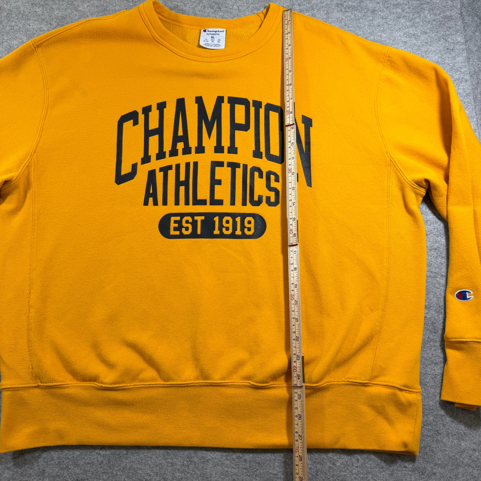 Champion Athletics Crewneck Sweatshirt Mens XL Gold Yellow Sleeve Logo Pullover thumbnail 7