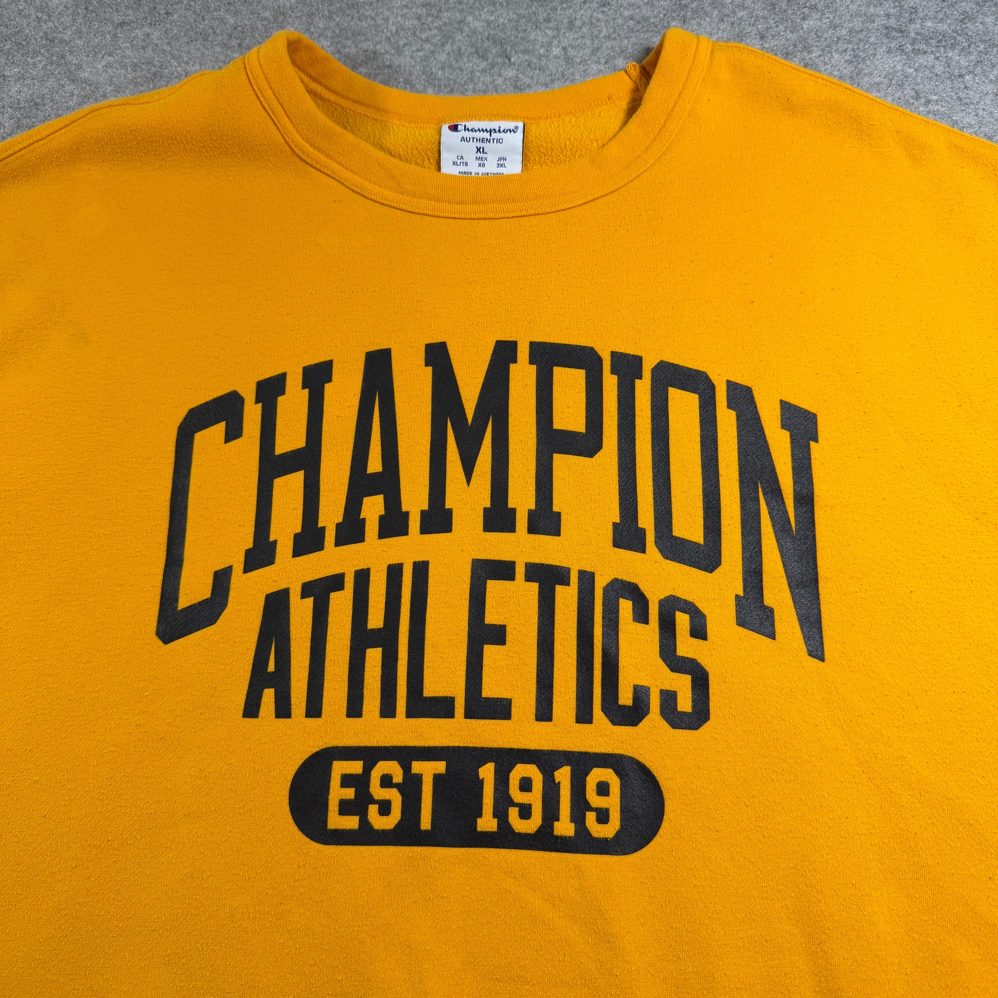Champion Athletics Crewneck Sweatshirt Mens XL Gold Yellow Sleeve Logo Pullover thumbnail 9