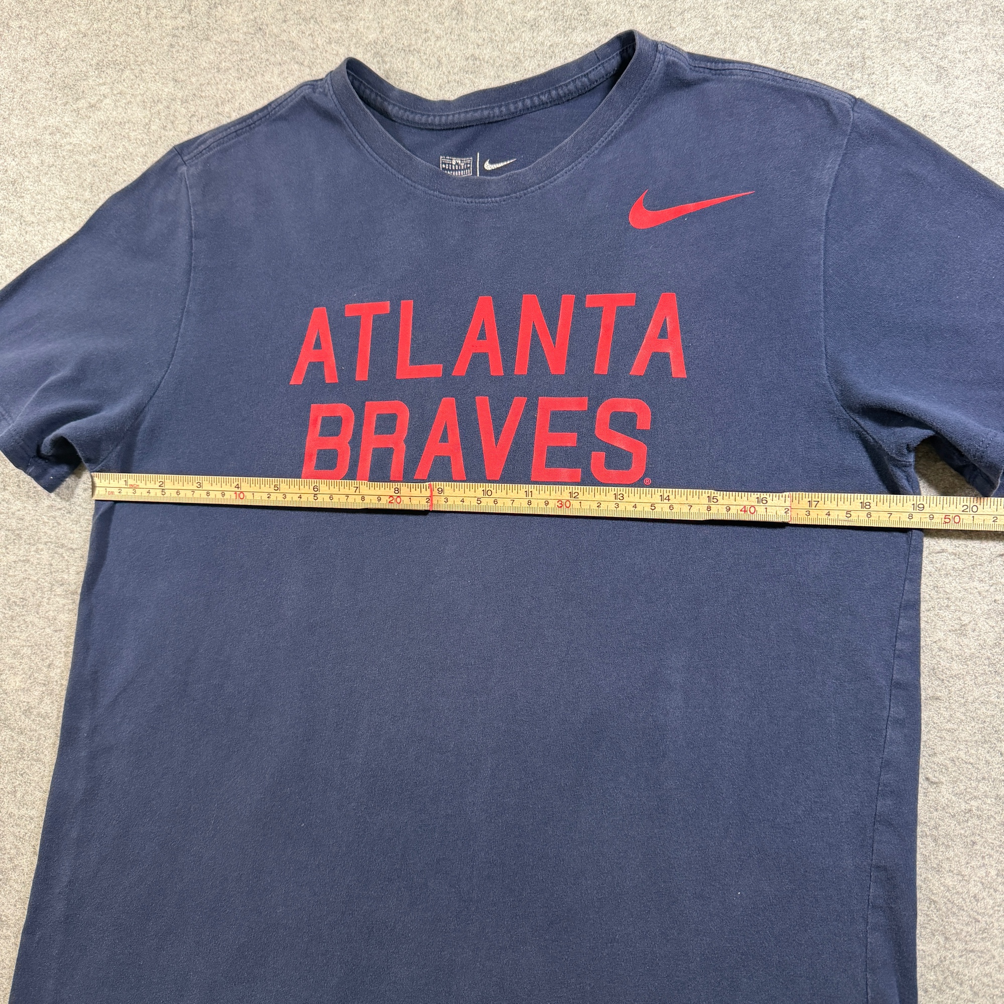 Nike Atlanta Braves T Shirt Mens M Navy Red MLB Baseball Swoosh Cotton Graphic thumbnail 6