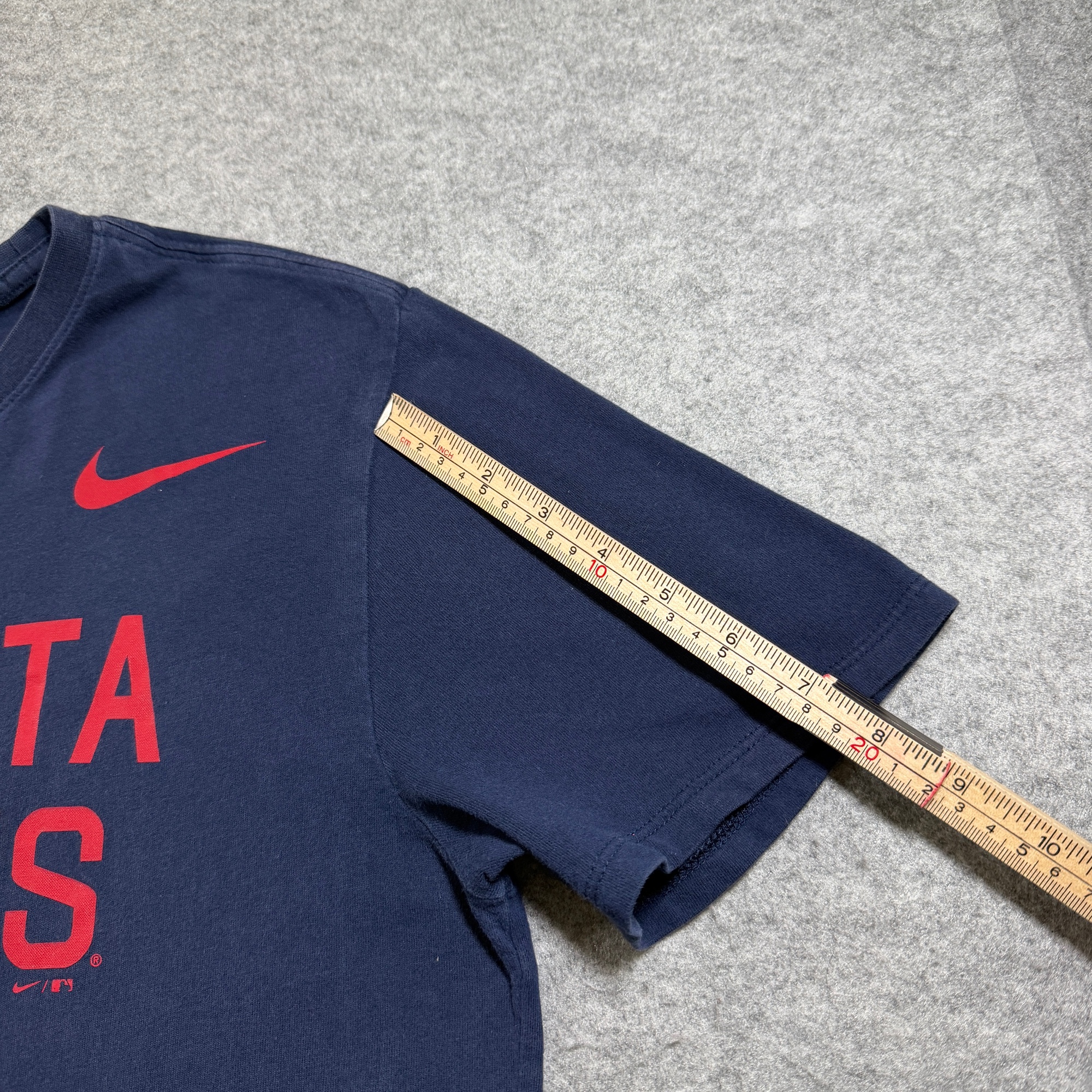 Nike Atlanta Braves T Shirt Mens M Navy Red MLB Baseball Swoosh Cotton Graphic thumbnail 8