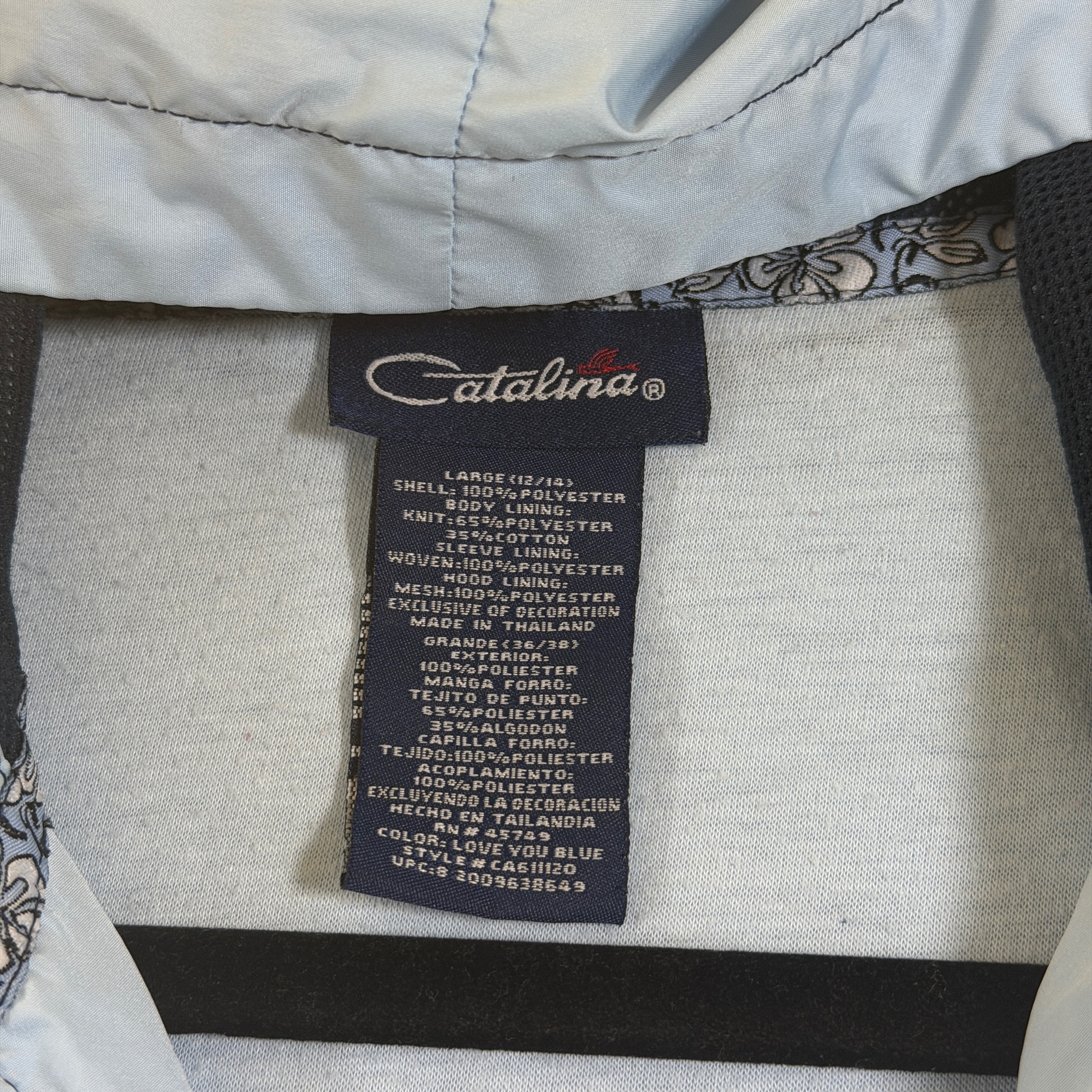 Catalina Windbreaker Jacket Womens L Light Blue Hooded Drawstring Full Zip thumbnail 3