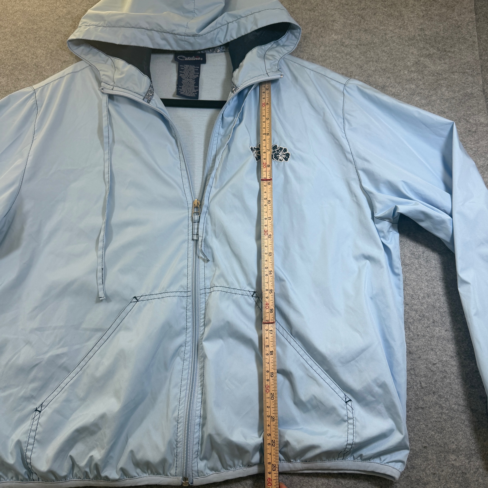 Catalina Windbreaker Jacket Womens L Light Blue Hooded Drawstring Full Zip thumbnail 8