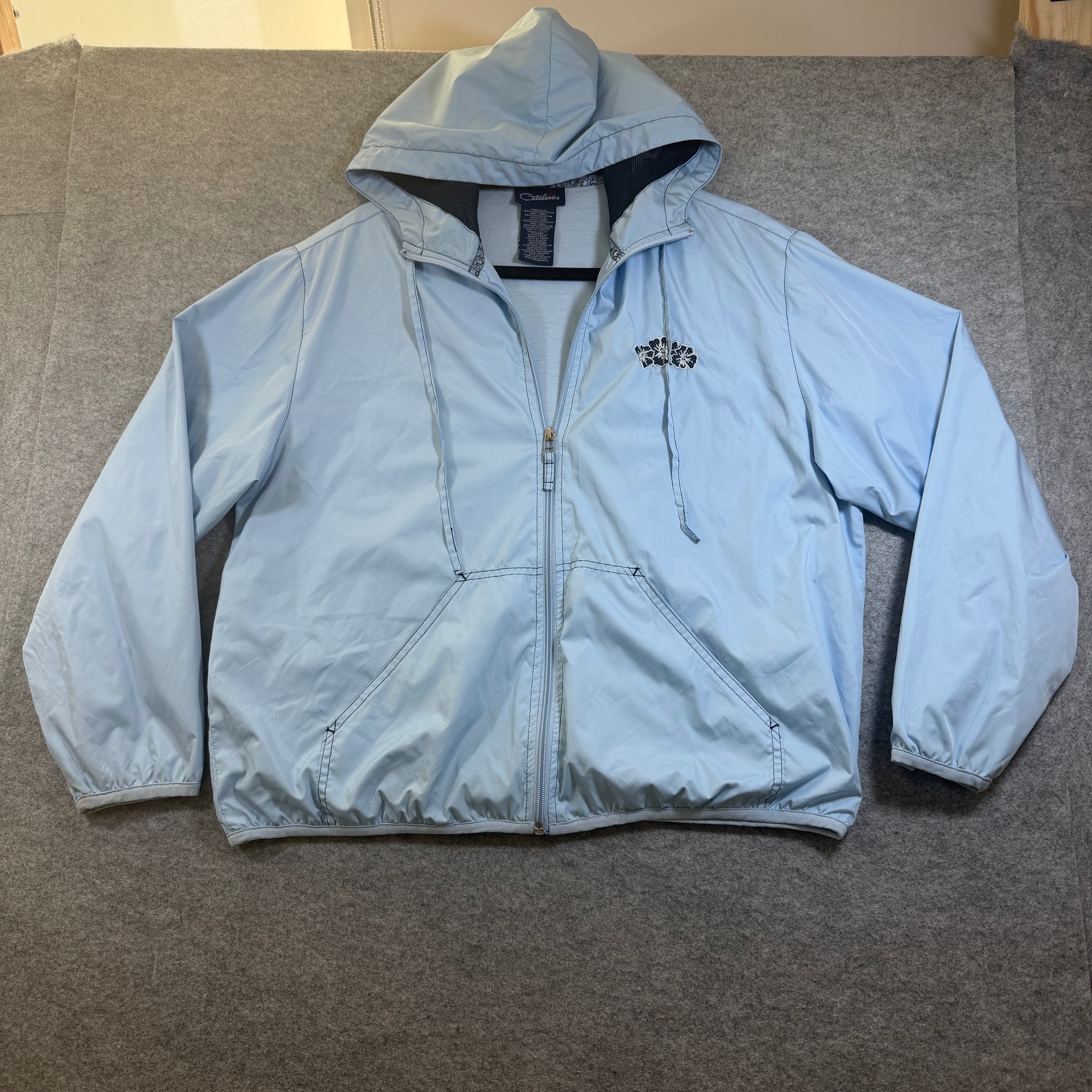 Catalina Windbreaker Jacket Womens L Light Blue Hooded Drawstring Full Zip thumbnail 9