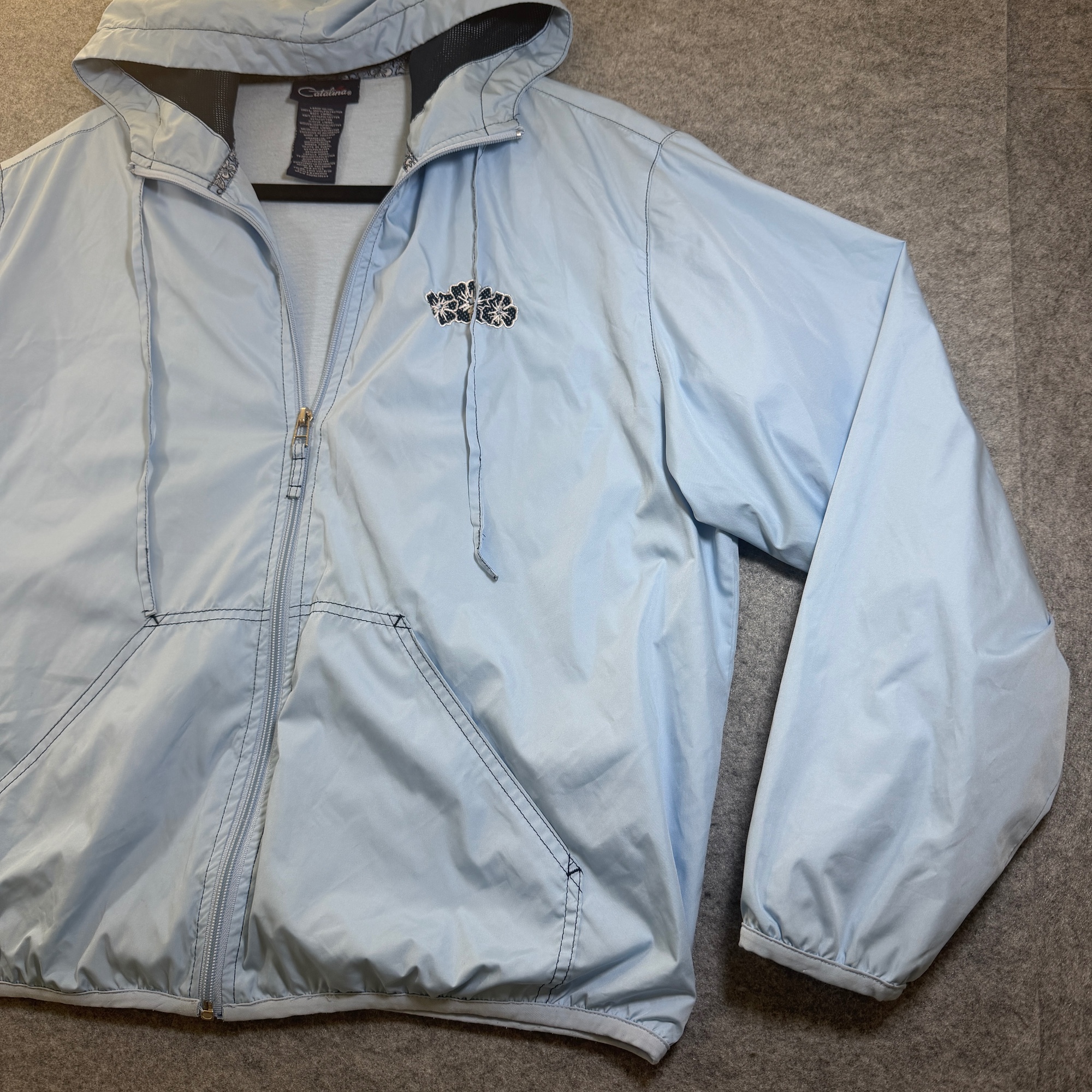 Catalina Windbreaker Jacket Womens L Light Blue Hooded Drawstring Full Zip thumbnail 10