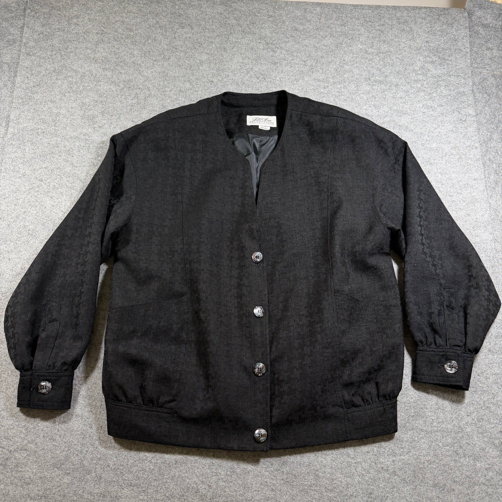 Vintage Lilli Ann Collections Blazer Jacket Womens L Black Houndstooth USA Made