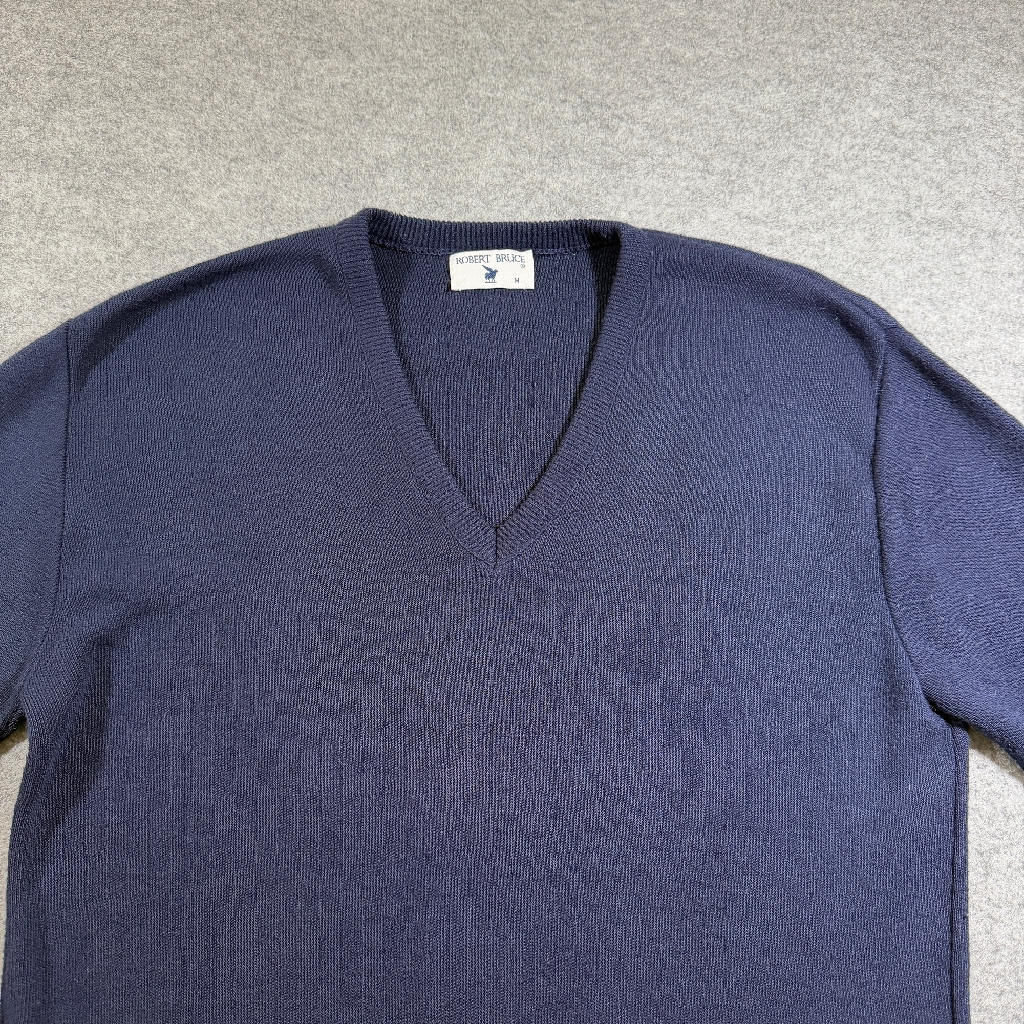 Robert Bruce Sweater Mens M Navy V Neck Ribbed Cuffs Vintage Acrylic Preppy thumbnail 3