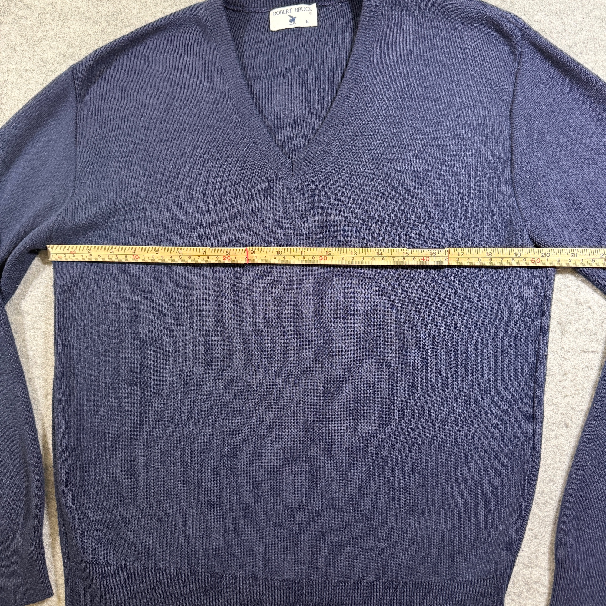 Robert Bruce Sweater Mens M Navy V Neck Ribbed Cuffs Vintage Acrylic Preppy thumbnail 6