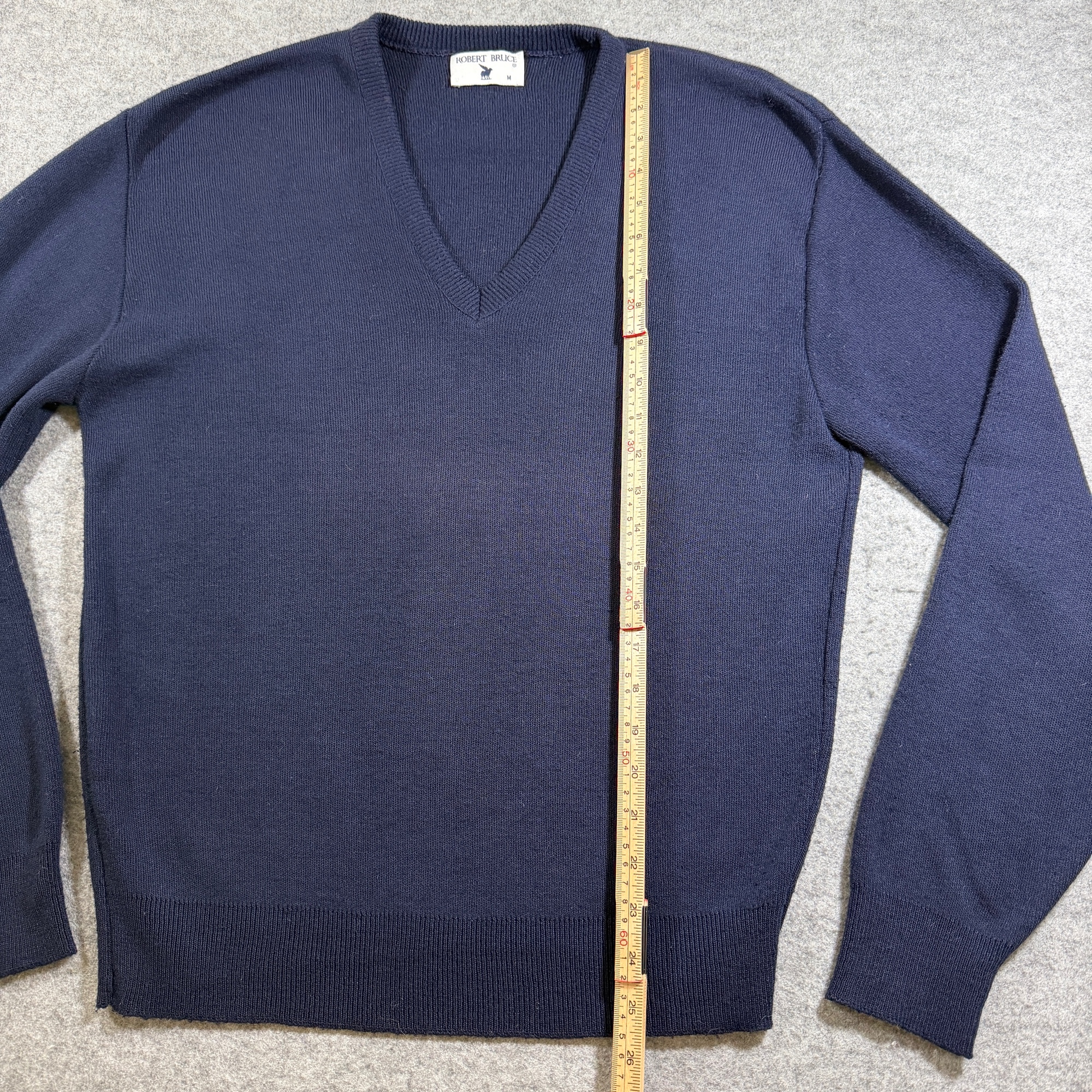 Robert Bruce Sweater Mens M Navy V Neck Ribbed Cuffs Vintage Acrylic Preppy thumbnail 7