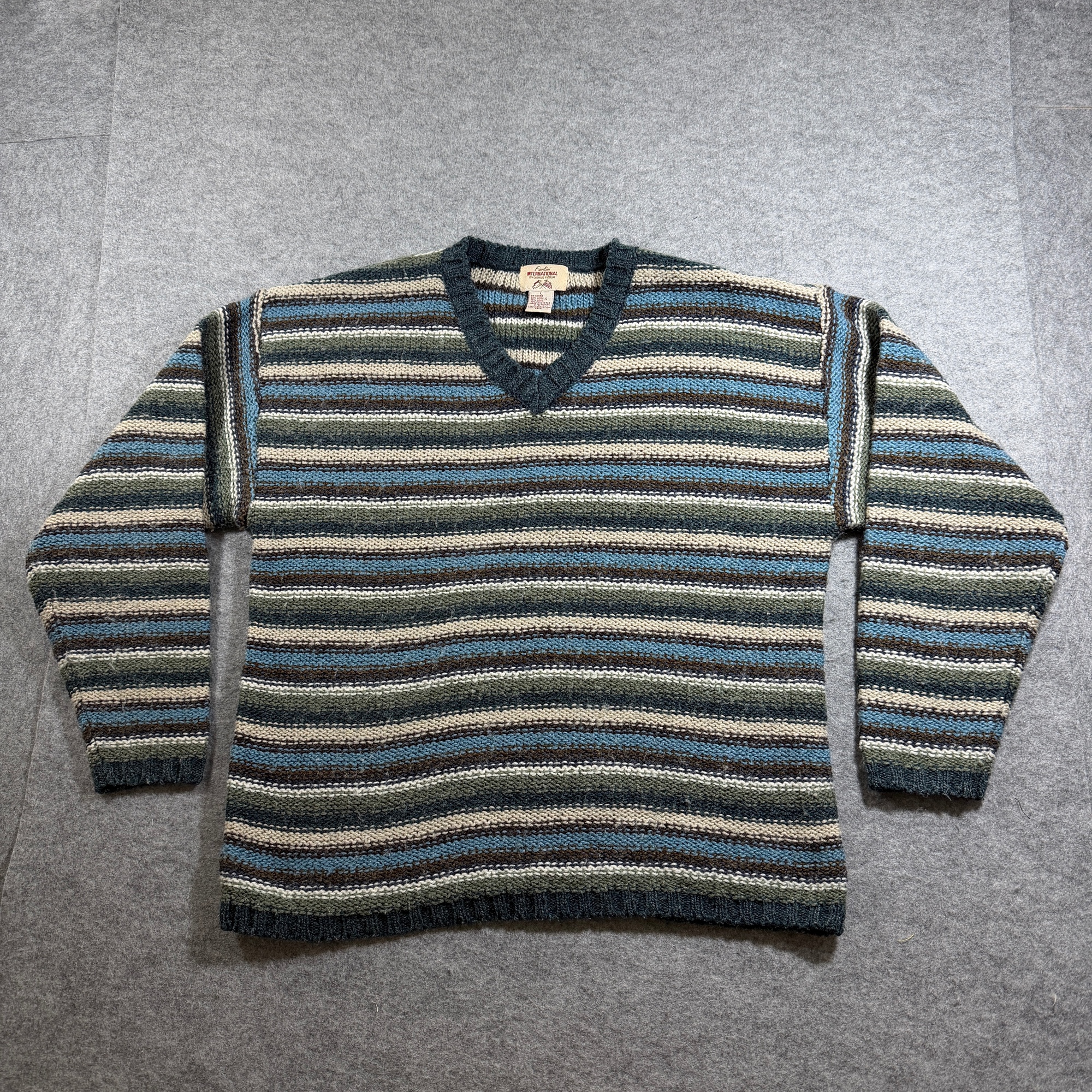 Fiorlini International Sweater Mens L Multicolor Striped V Neck Vintage Wool
