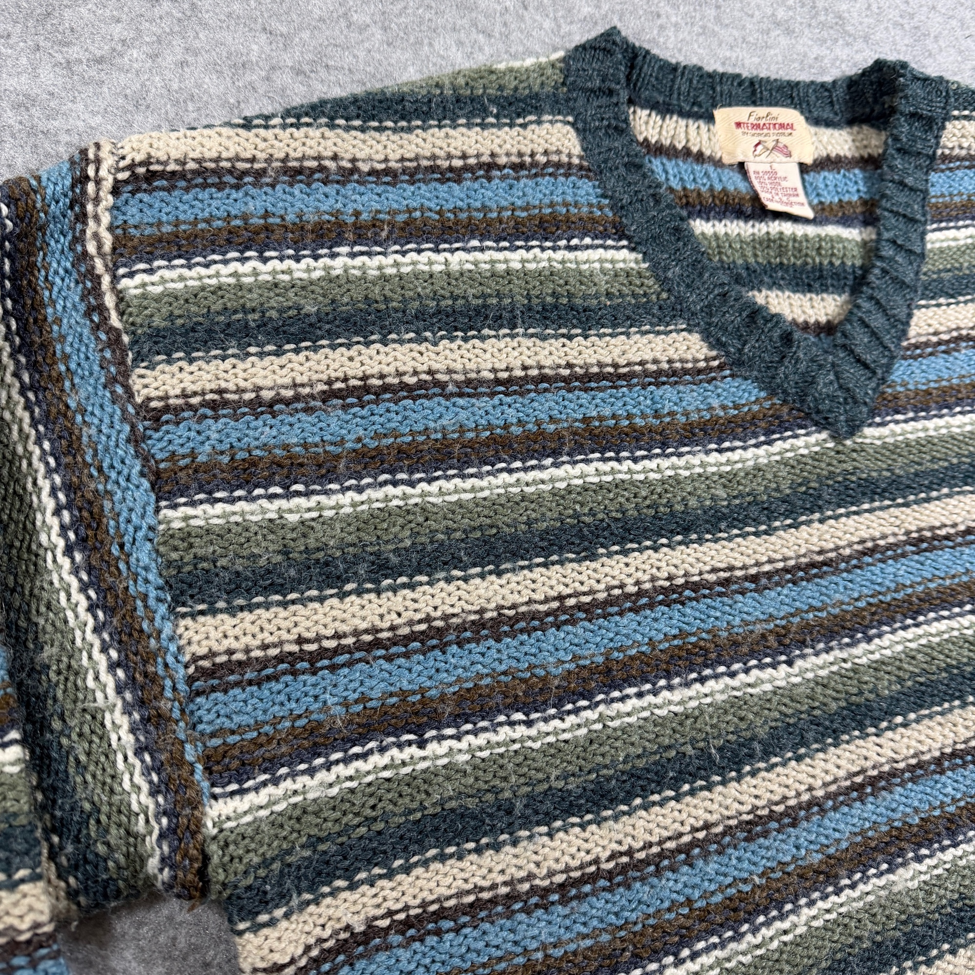 Fiorlini International Sweater Mens L Multicolor Striped V Neck Vintage Wool thumbnail 3
