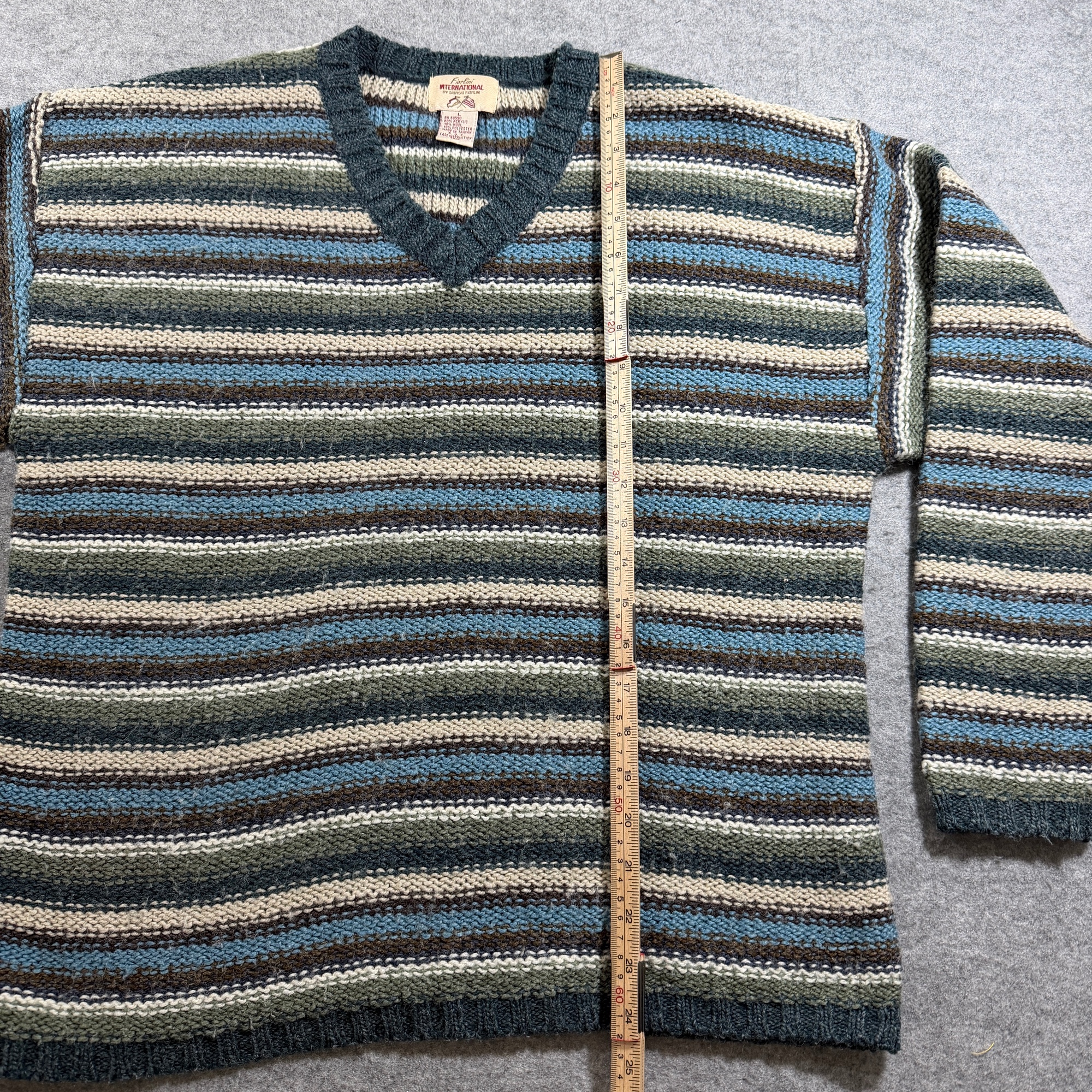 Fiorlini International Sweater Mens L Multicolor Striped V Neck Vintage Wool thumbnail 6