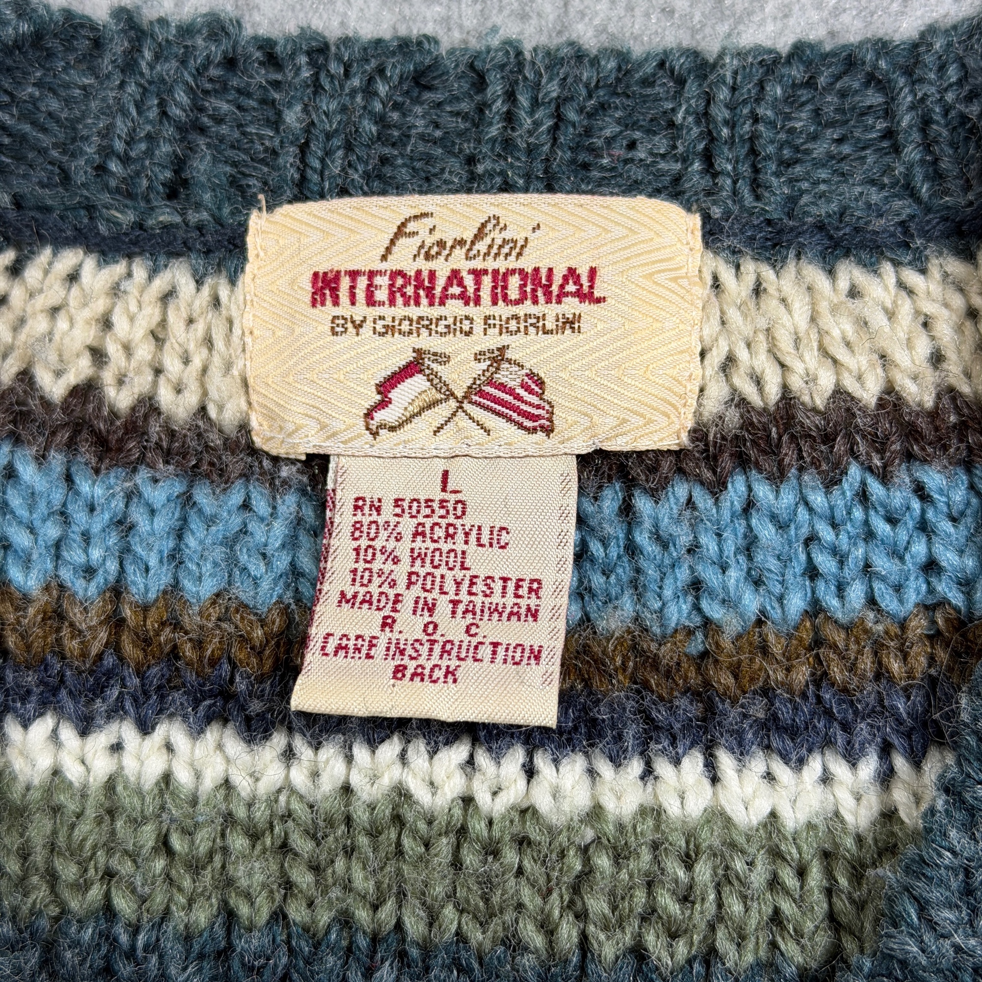Fiorlini International Sweater Mens L Multicolor Striped V Neck Vintage Wool thumbnail 8