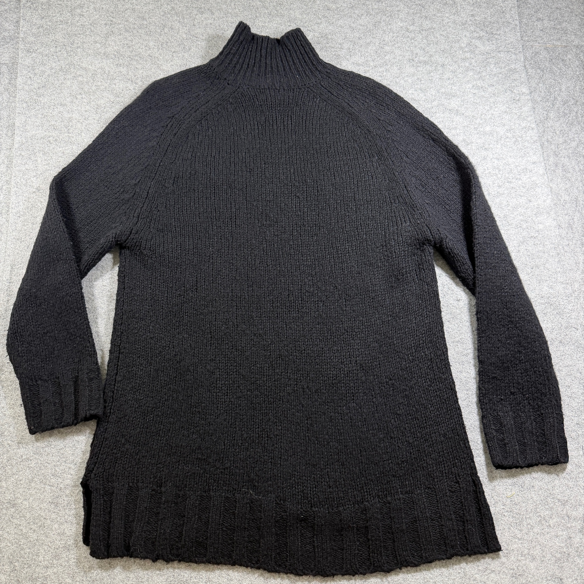 VTG Ann Taylor Long Sweater Womens M Black Snowflake Quarter Zip Mock Neck Wool thumbnail 2