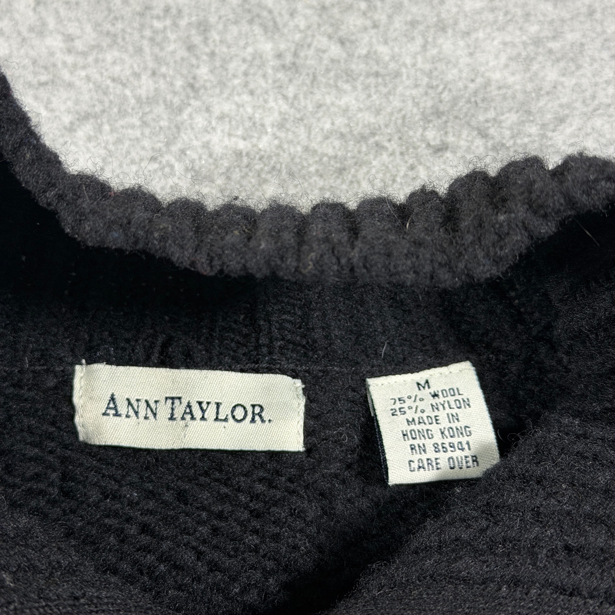 VTG Ann Taylor Long Sweater Womens M Black Snowflake Quarter Zip Mock Neck Wool thumbnail 3