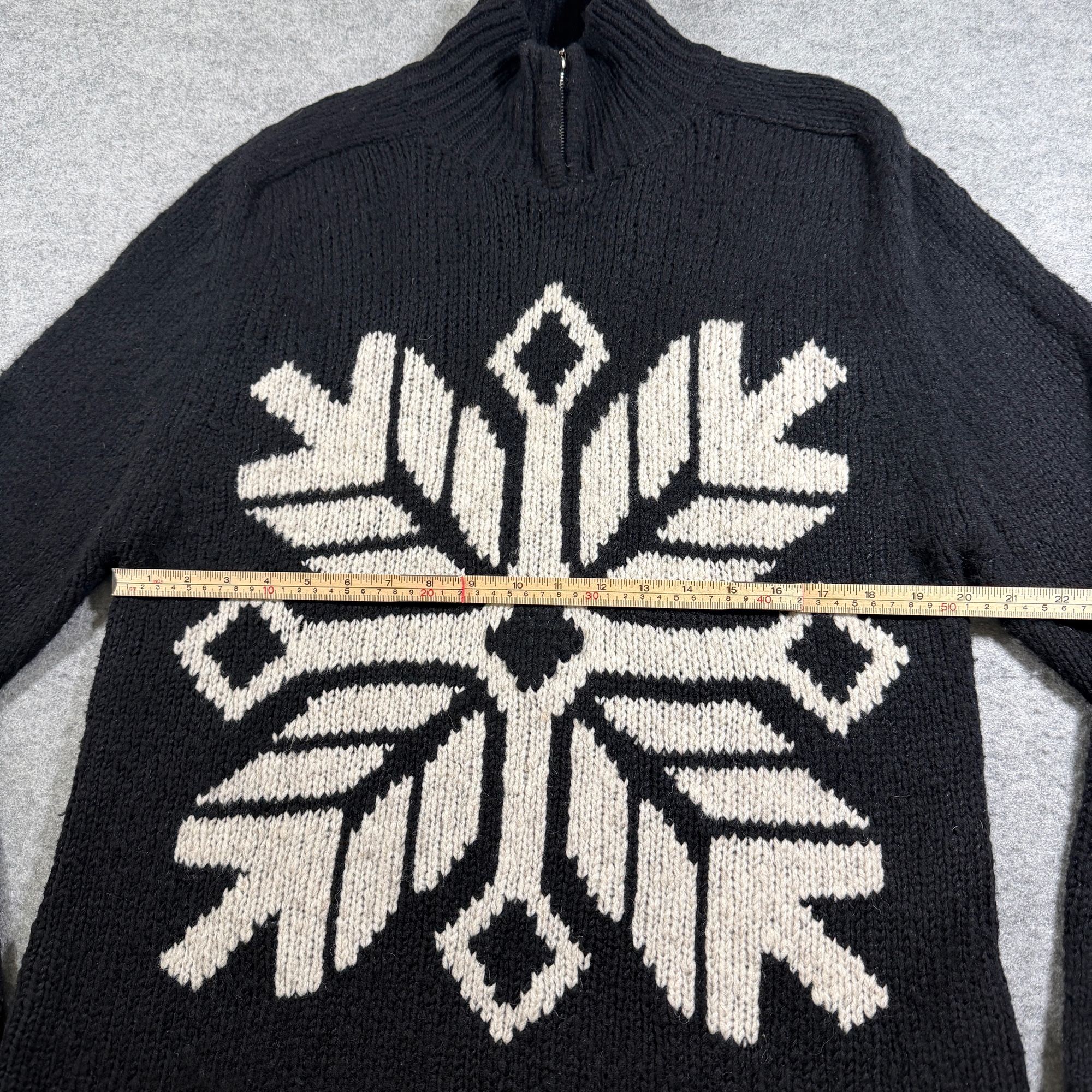 VTG Ann Taylor Long Sweater Womens M Black Snowflake Quarter Zip Mock Neck Wool thumbnail 5