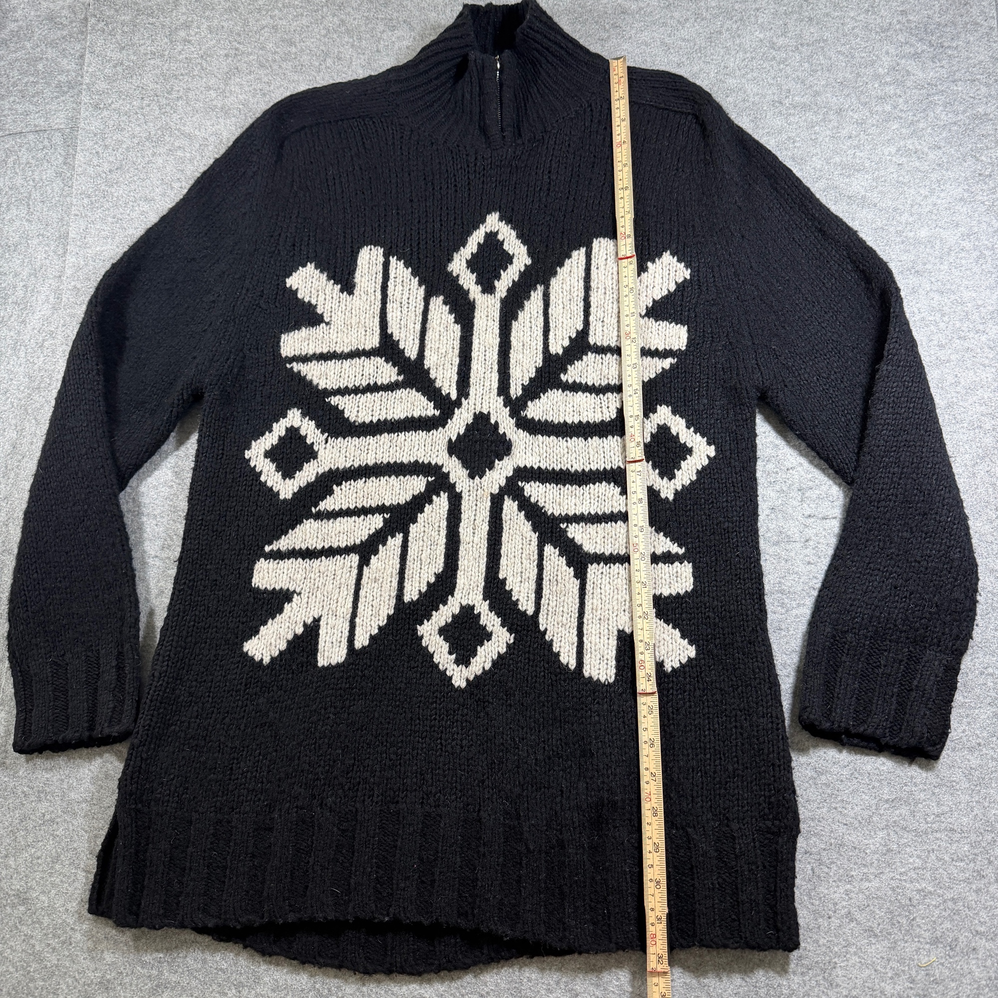 VTG Ann Taylor Long Sweater Womens M Black Snowflake Quarter Zip Mock Neck Wool thumbnail 6