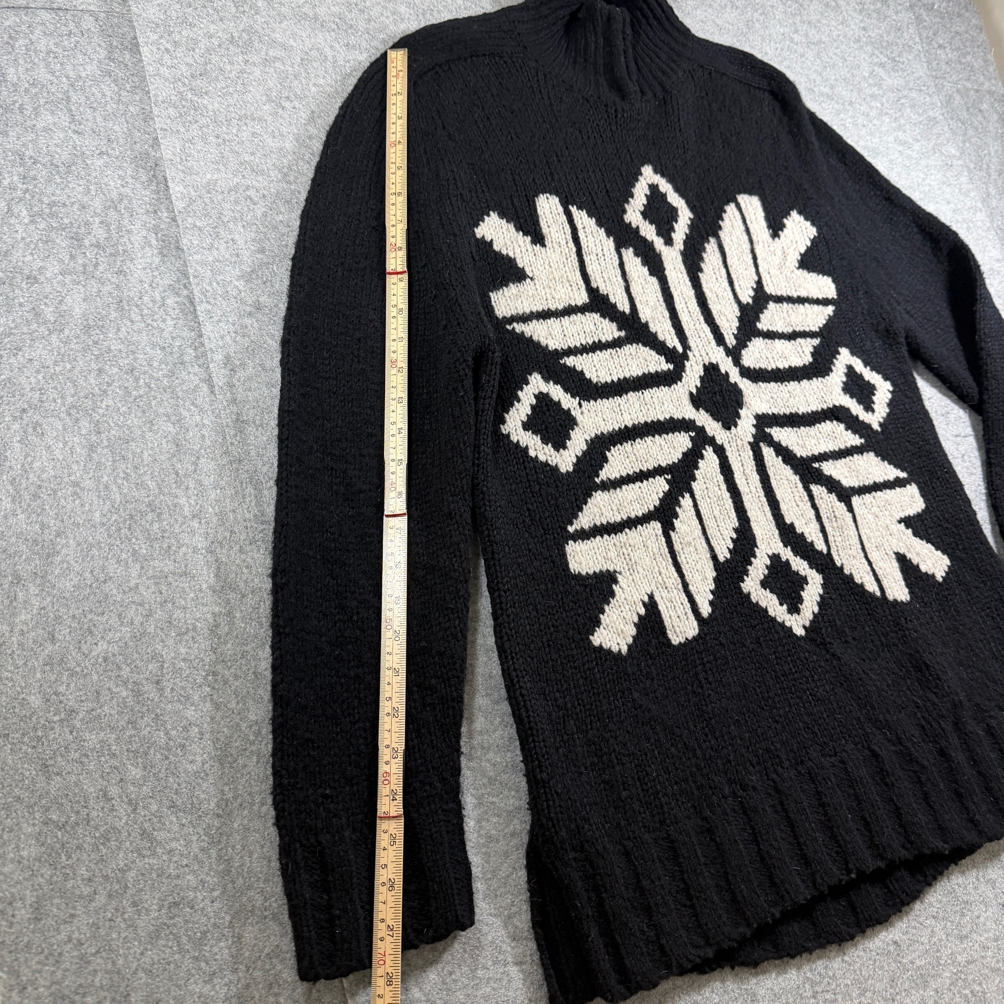 VTG Ann Taylor Long Sweater Womens M Black Snowflake Quarter Zip Mock Neck Wool thumbnail 7