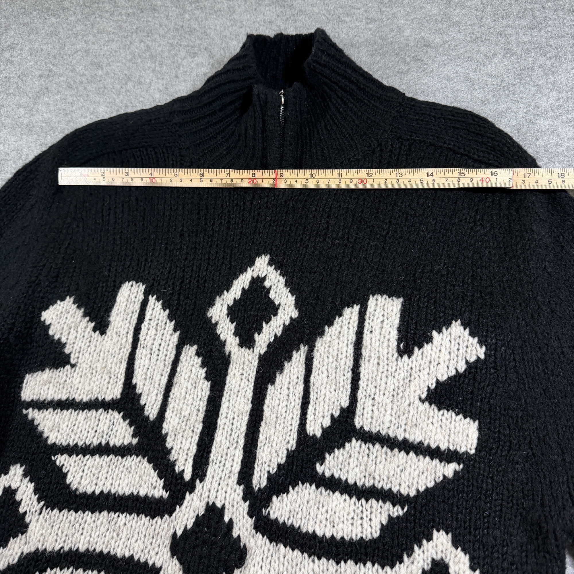 VTG Ann Taylor Long Sweater Womens M Black Snowflake Quarter Zip Mock Neck Wool thumbnail 8