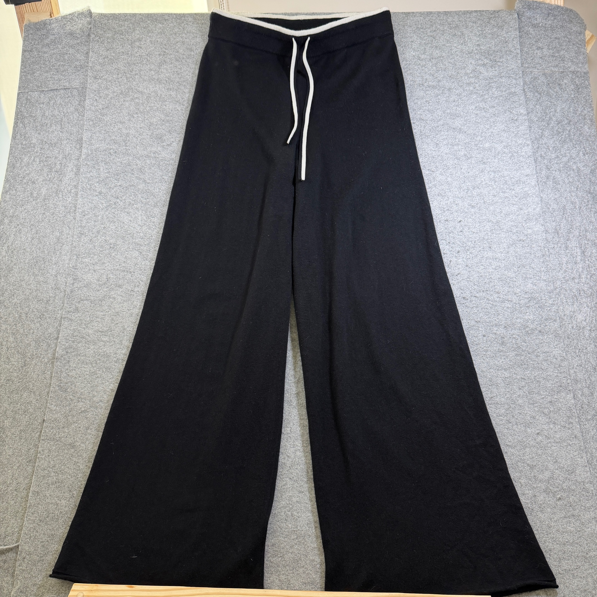 Splendid Wide Leg Pants Women L Black Wool Cashmere Silk Blend Drawstring Lounge
